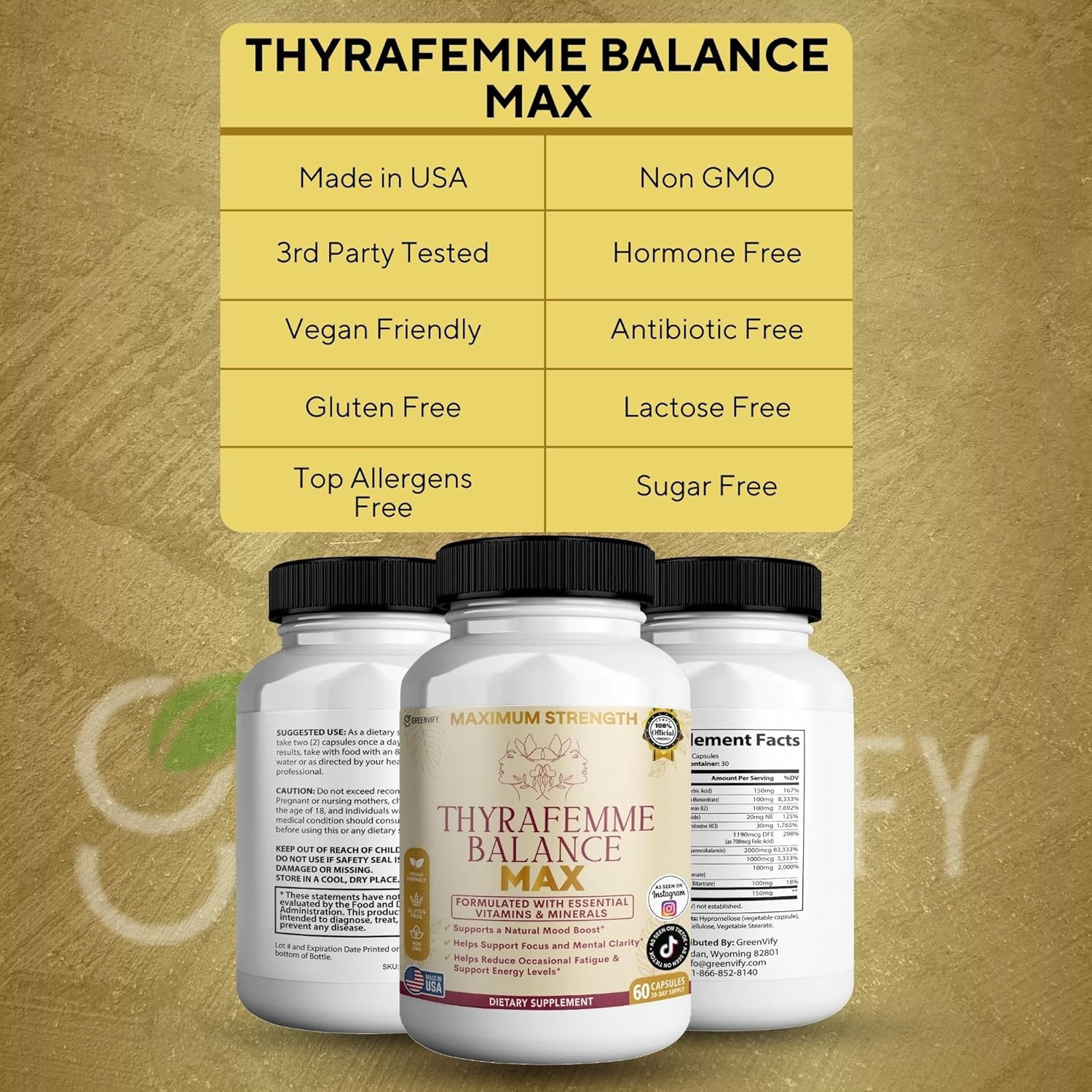 Thyrafemme Balance Max, Mood and Energy Support Supplement, 60 Capsules, 30-Day