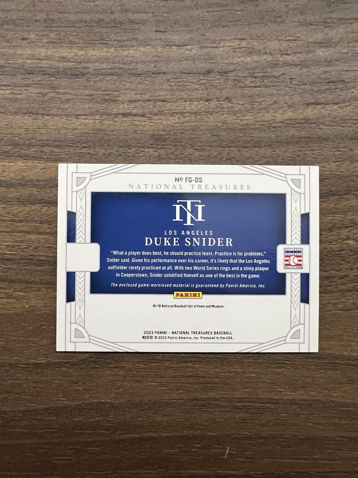 2023 National Treasures DUKE SNIDER #FG-DS Field Gear Relic Blue /99 DODGERS