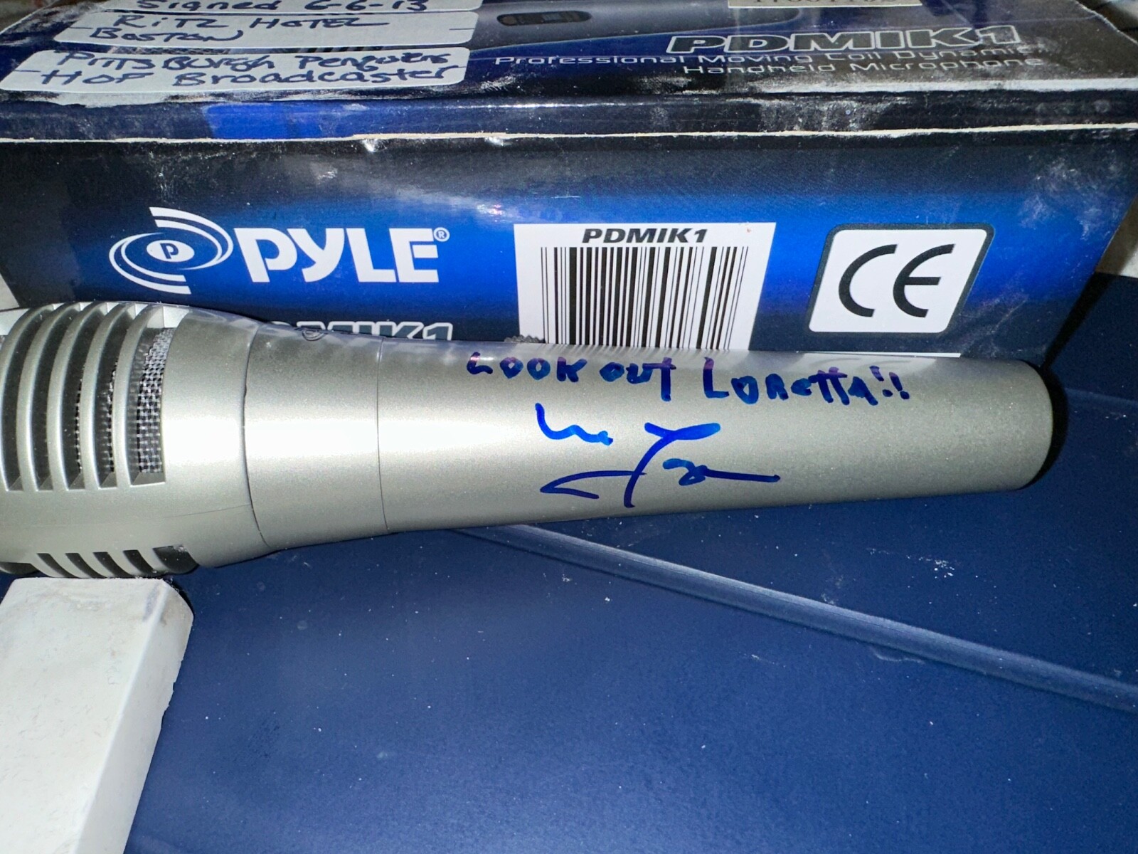 MIKE LANGE SIGNED MICROPHONE PITTSBURGH PENGUINS HOF AUTOGRAPH WITH INSCRIPTION