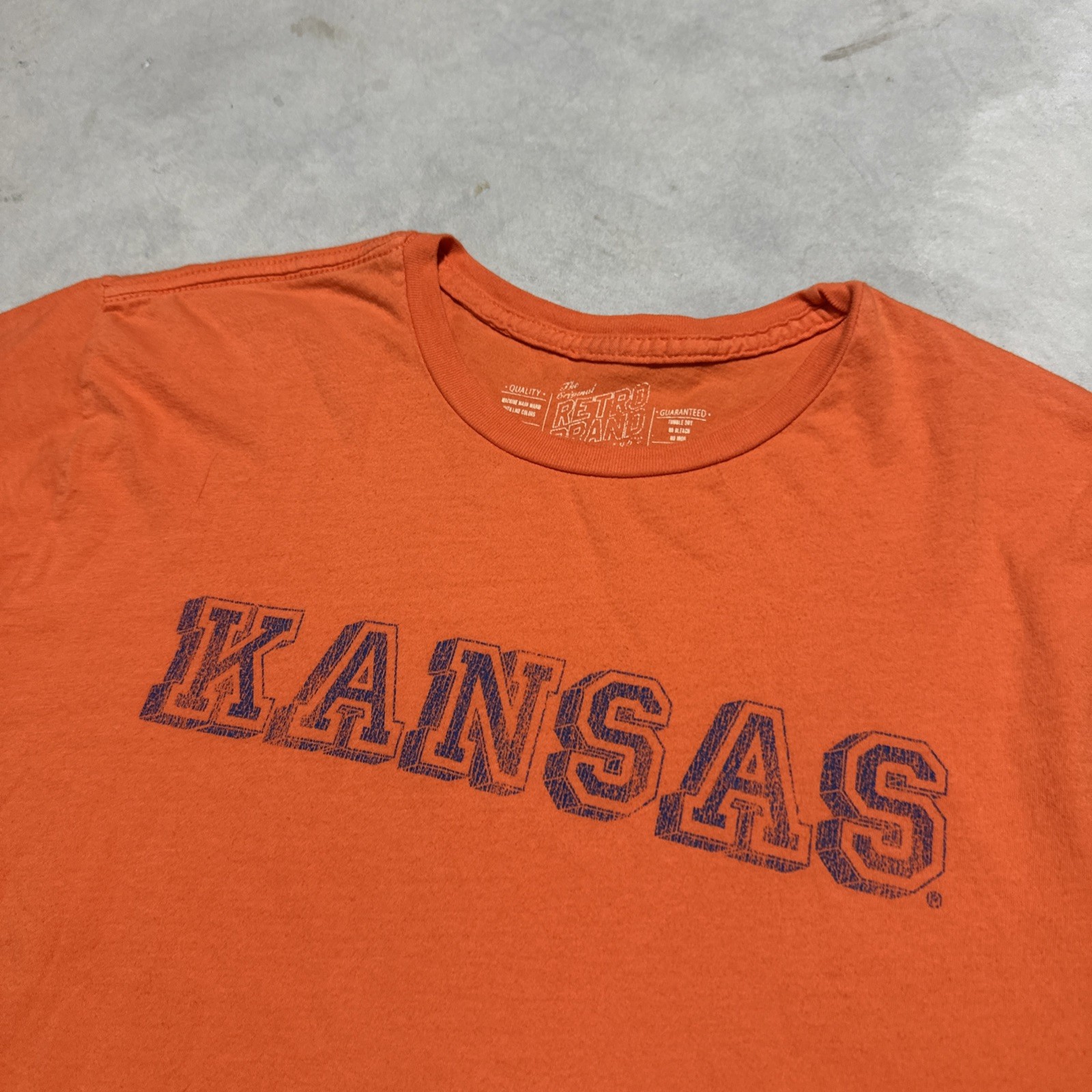 Kansas Jayhawks T-shirt Retro Brand K Men’s SZ M Orange USA Made Graphic