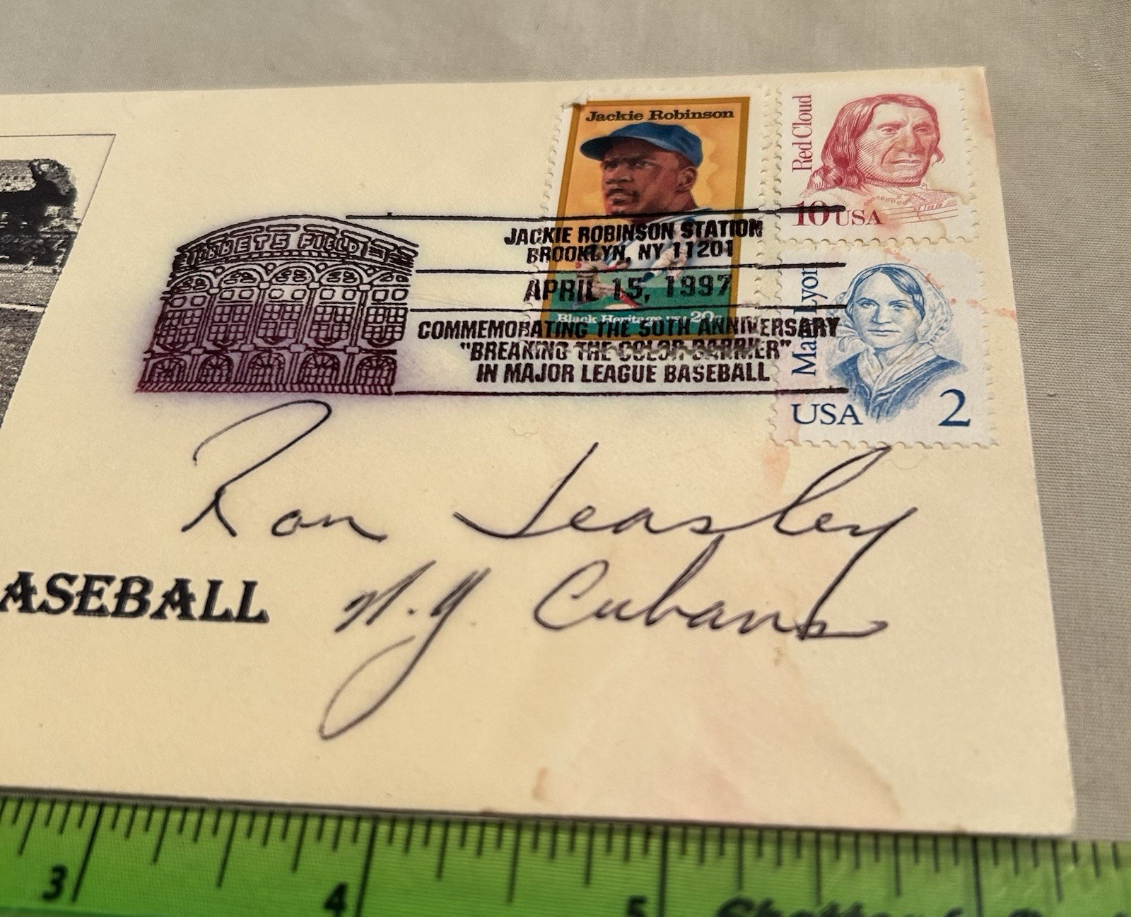 Autograph Signed Postal Cover Ron Teasley New York Cubans Negro League Baseball