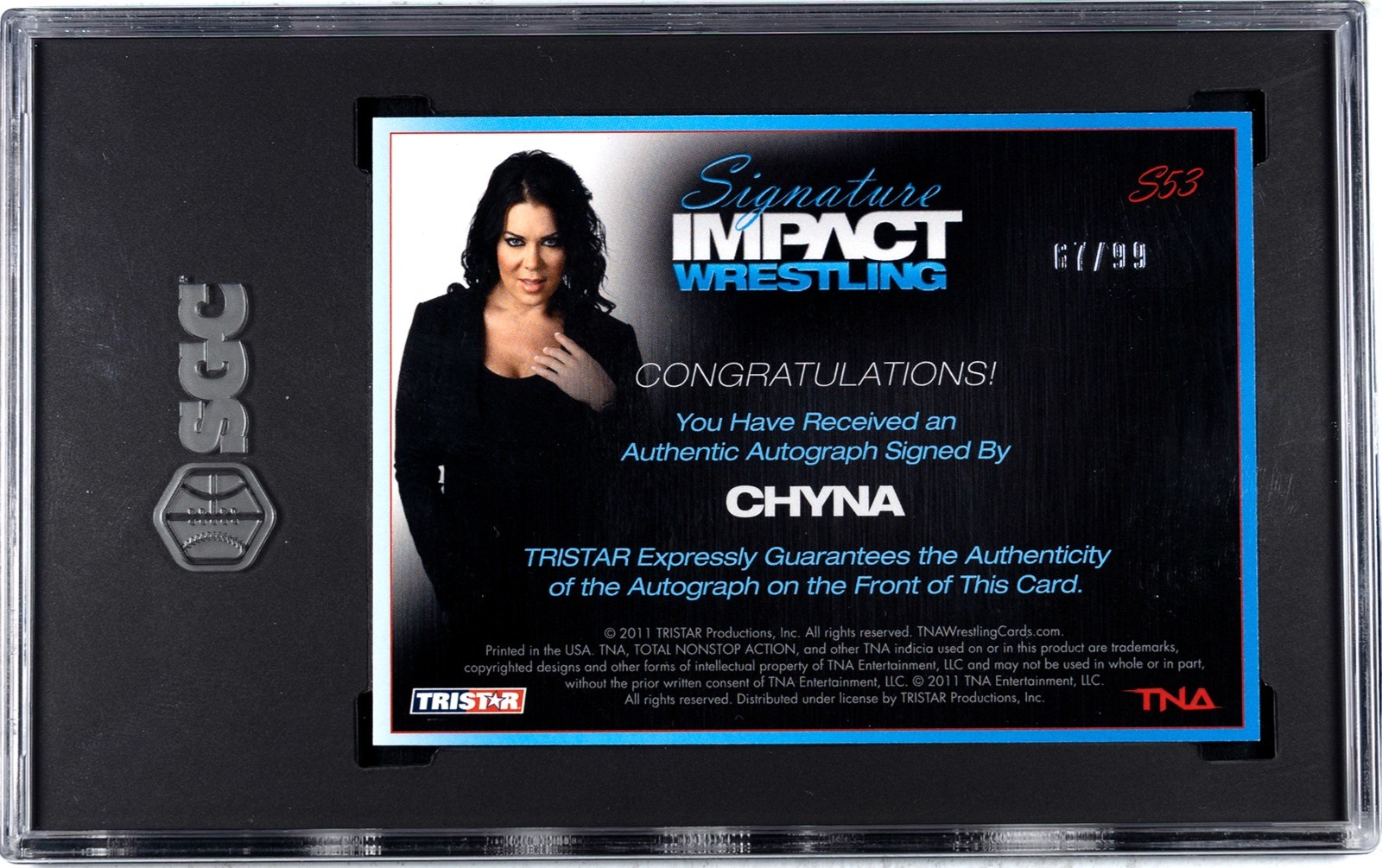 2011 Tristar TNA Signature Impact S53 Chyna Silver 67/99 Auto Card SGC 9 Auto 10