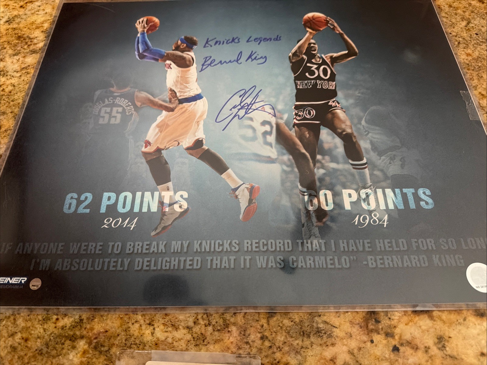 Carmelo Anthony Bernard King 60 Point New York Knicks signed 16×20 Photo Steiner