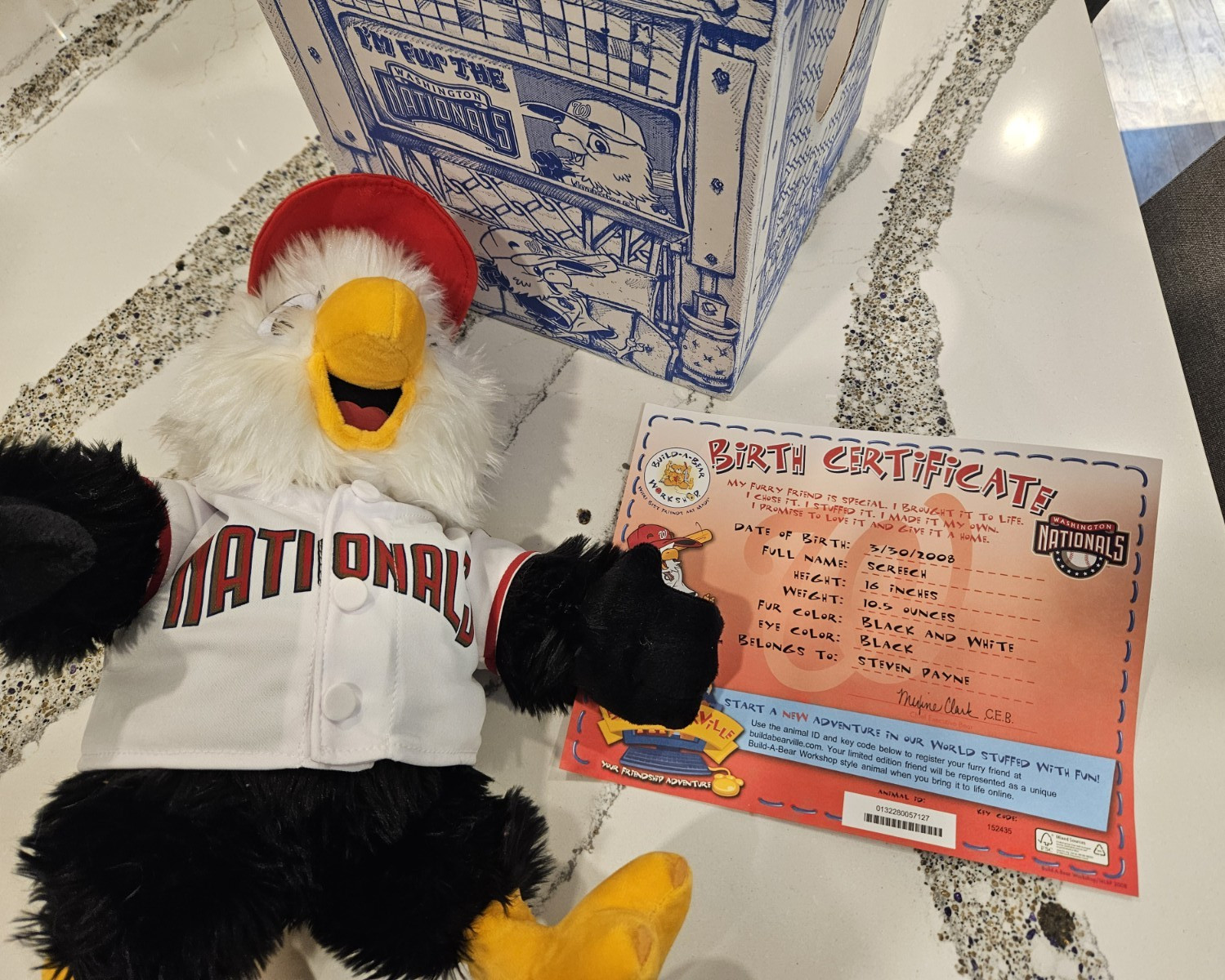 March 2008 MLB Washington Nationals Build A Bear Workshop 16″ Screech VERY RARE