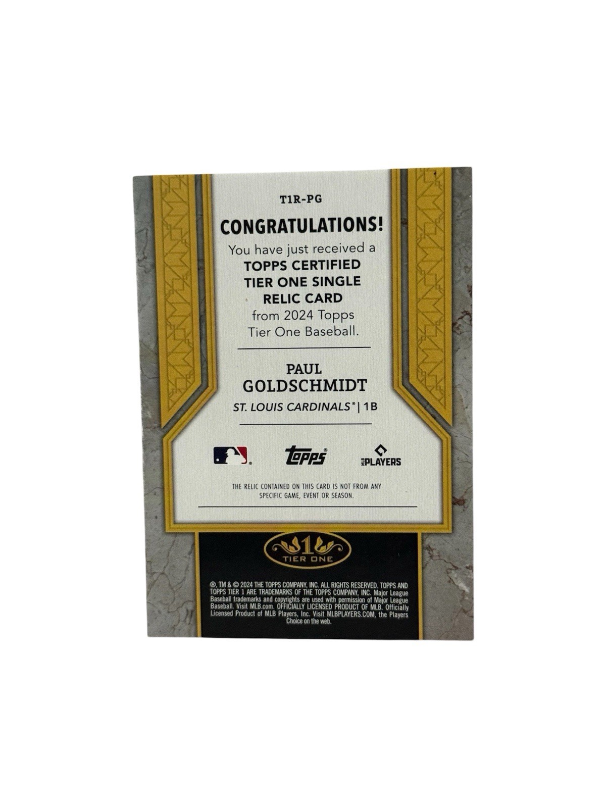 2024 Topps Tier One – Tier One Relics Paul Goldschmidt #T1R-PG /199 (MEM)