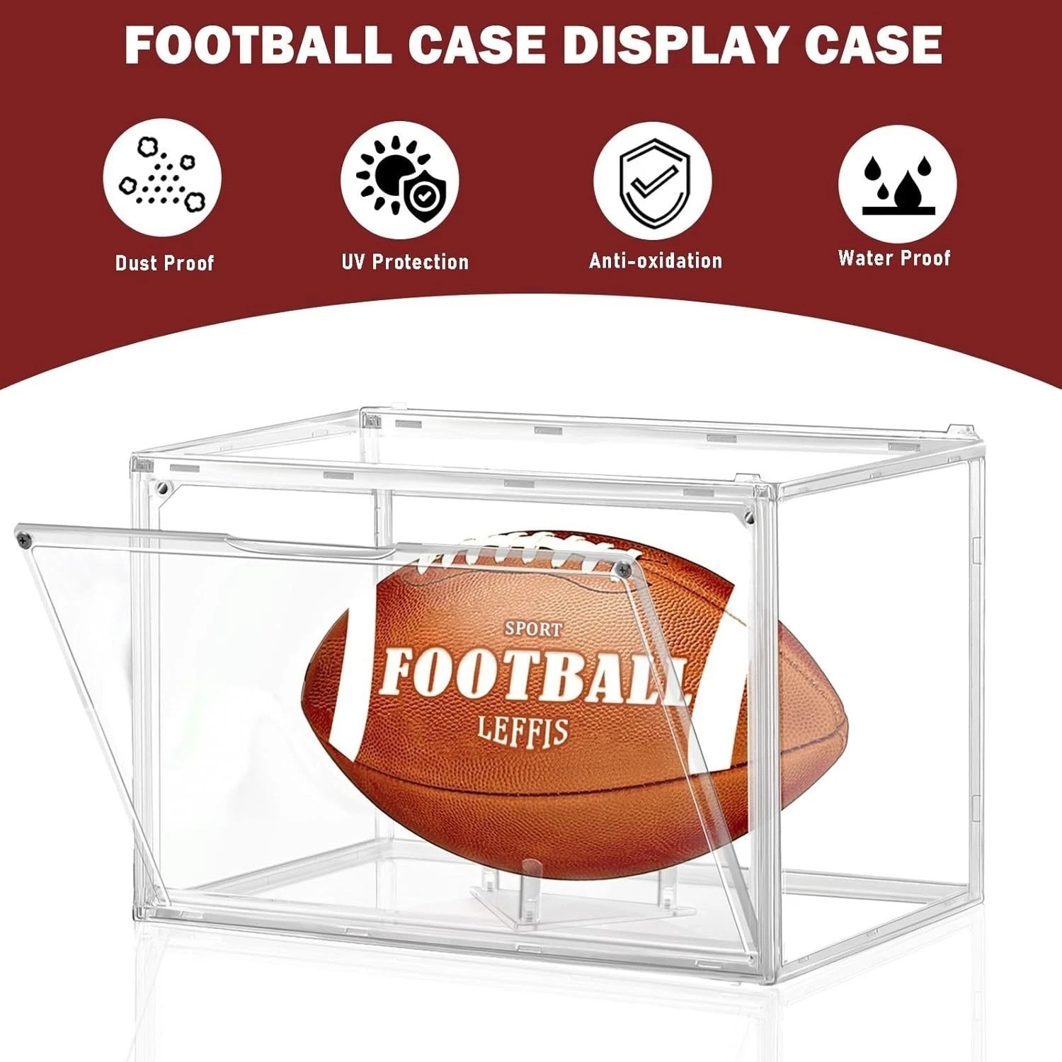 Football Display Case, Acrylic Clear Football Case Full Size with Magnetic Door