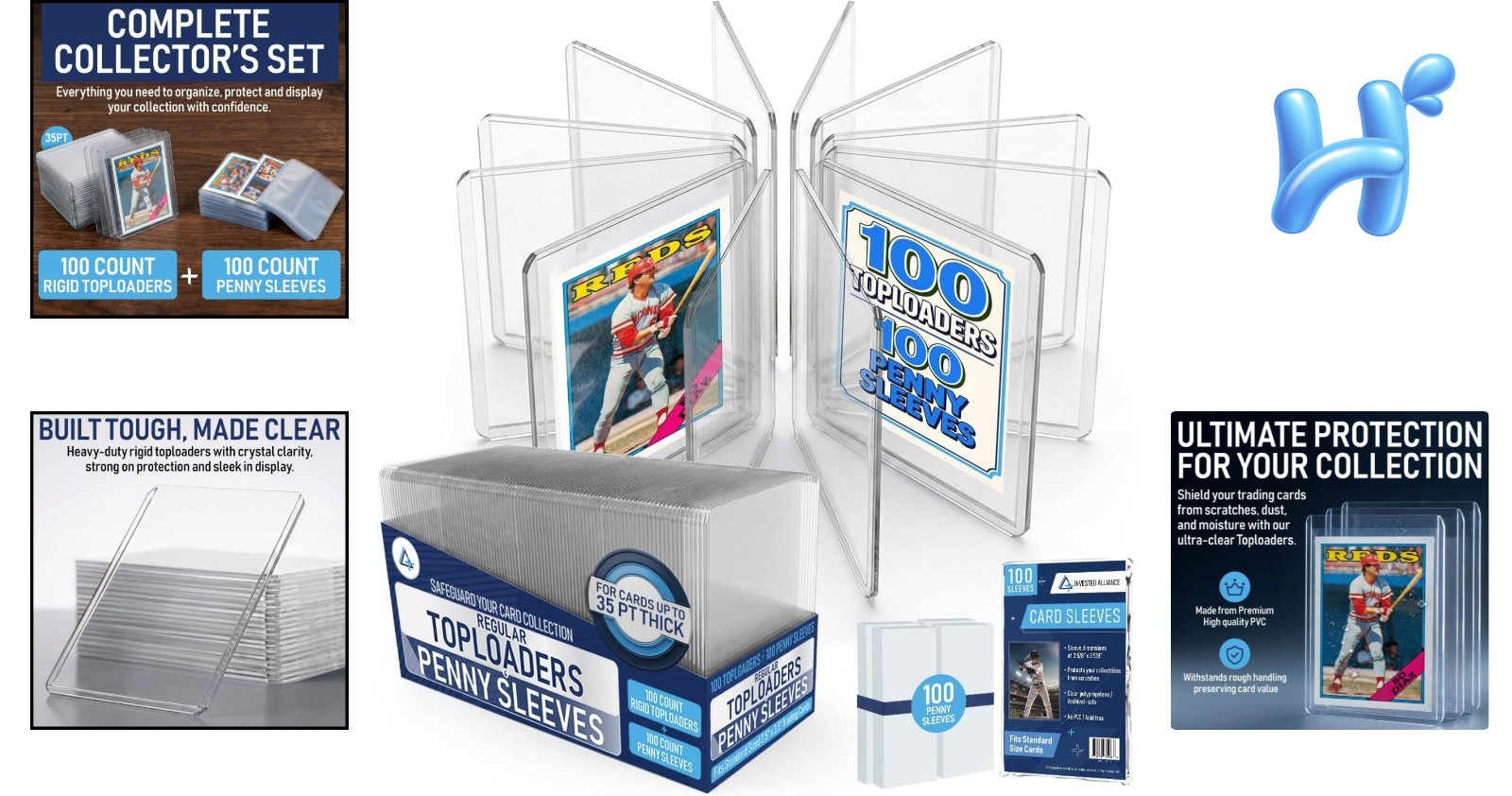 Complete Set of 100 Toploaders & 100 Sleeves for Trading Cards Preservation