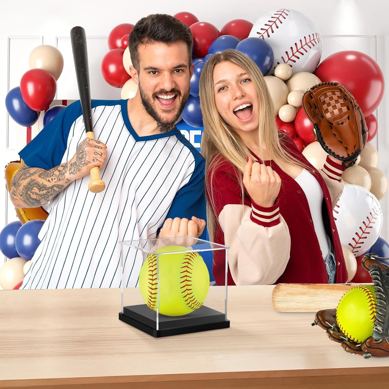 Softball Display Case, Plastic Display Holder for Official Size Softball, Clear