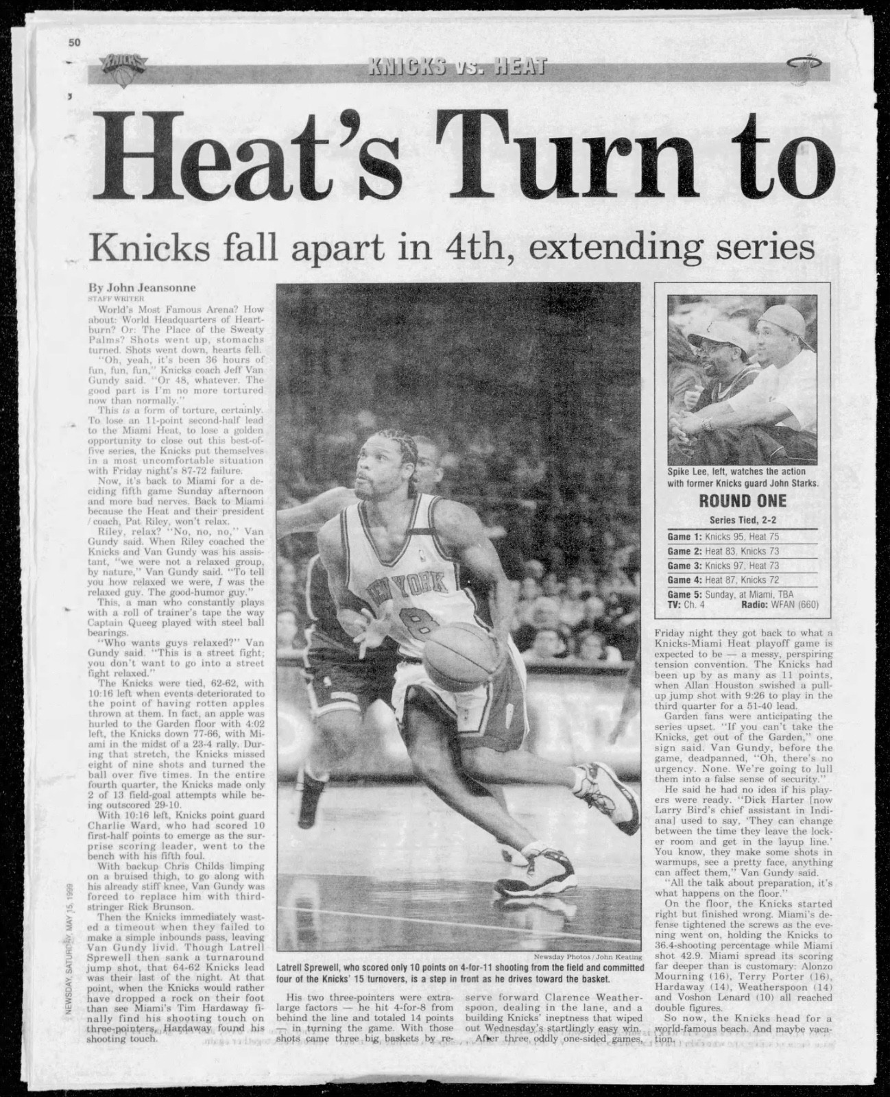 Alonzo Mourning 16pt13rb 5-14-1999 Ticket Stub Knicks Heat Rd1 Gm4 Patrick Ewing