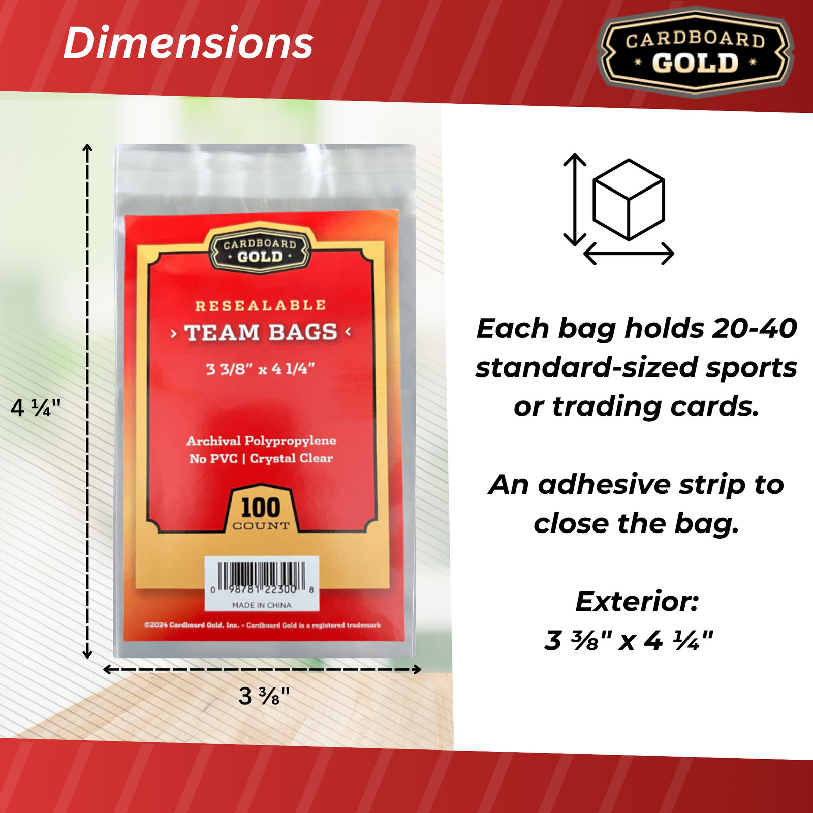 CBG 1000 ct Resealable Sports Card Team Set Bags Cardboard Gold FREE SHIPPING