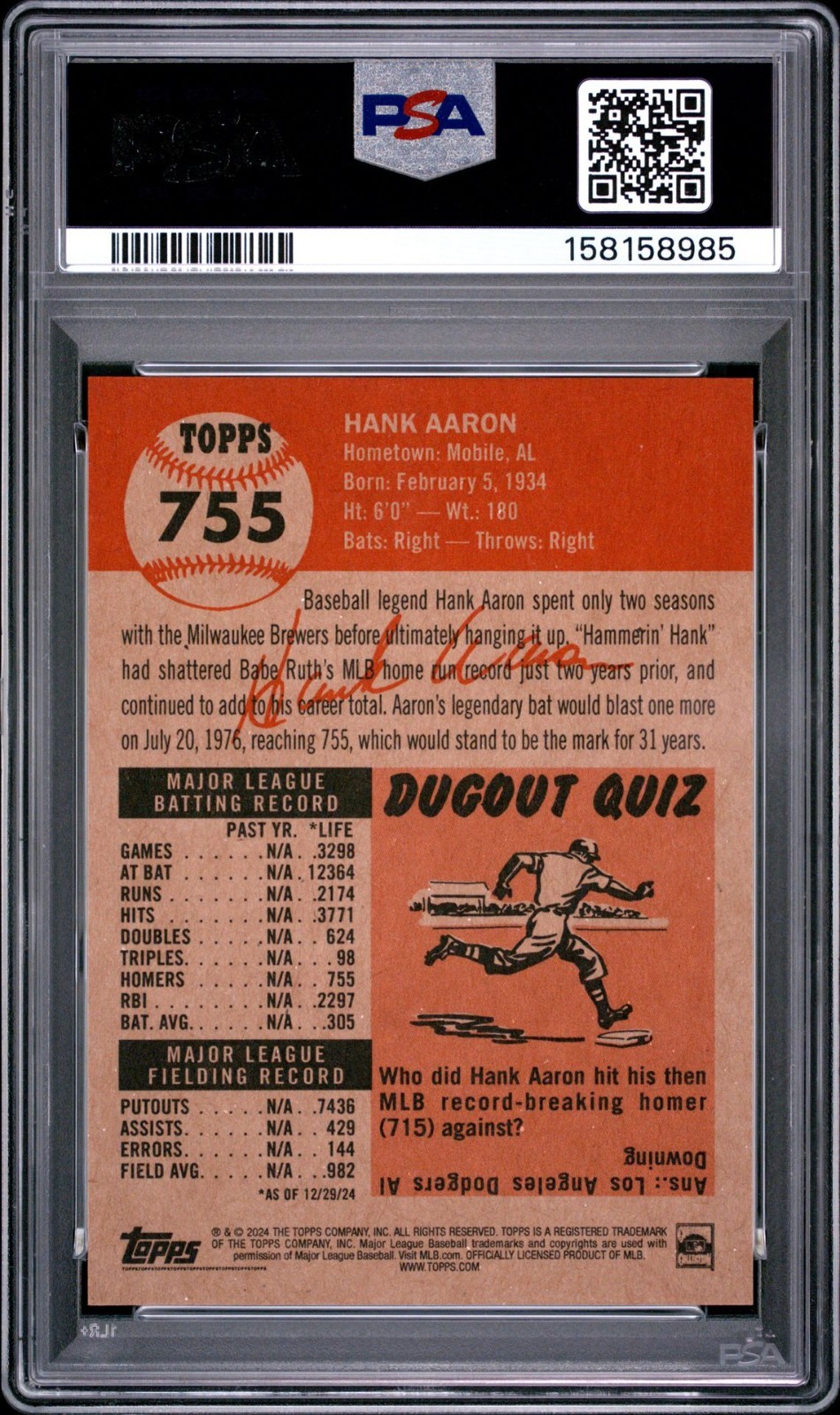 2024 Topps Living Set – Hank Aaron #755 PSA 10 GEM MINT 💎