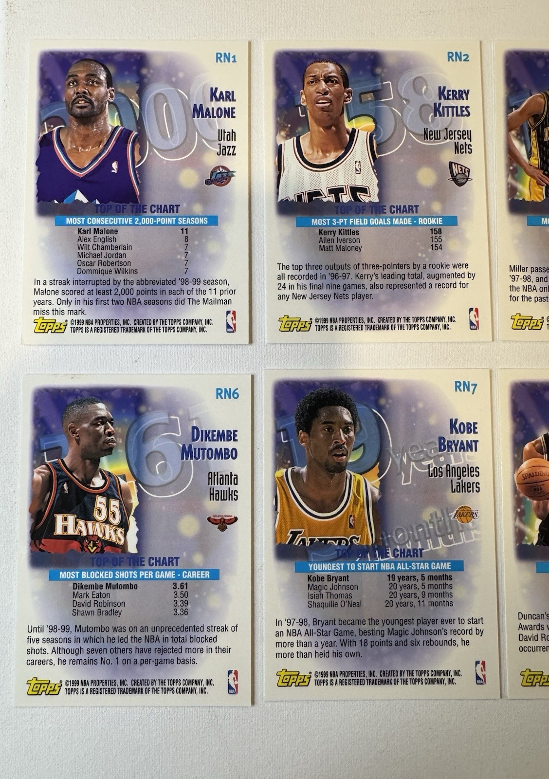 1999-00 Topps NBA Record Numbers Inserts Complete Set (RN1-10) Kobe, Iverson 🔥