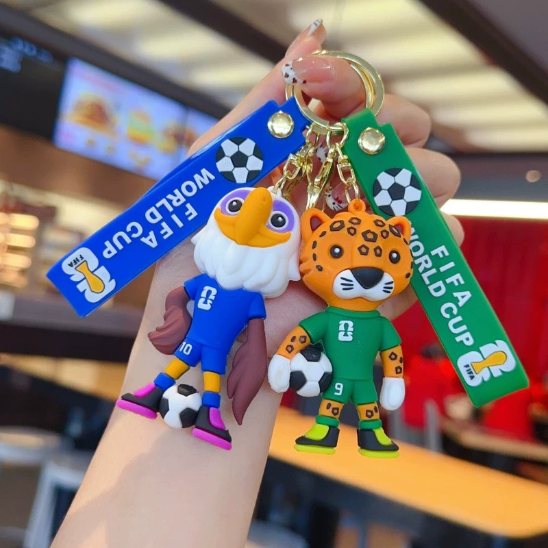 2026 World Cup Cartoon Mascot Keychain Soccer Trophy Cute Animal Gift Fans
