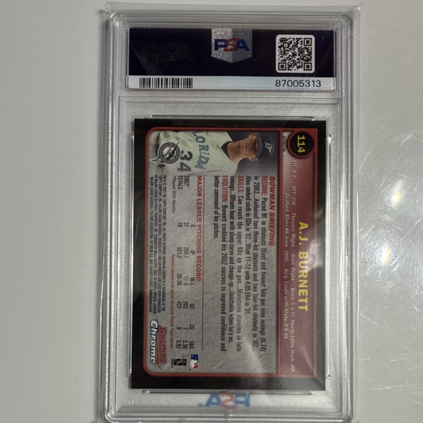 2019 Topps Archives Signature Series A.J. Burnett BC Refractor Auto 1/1 PSA 9