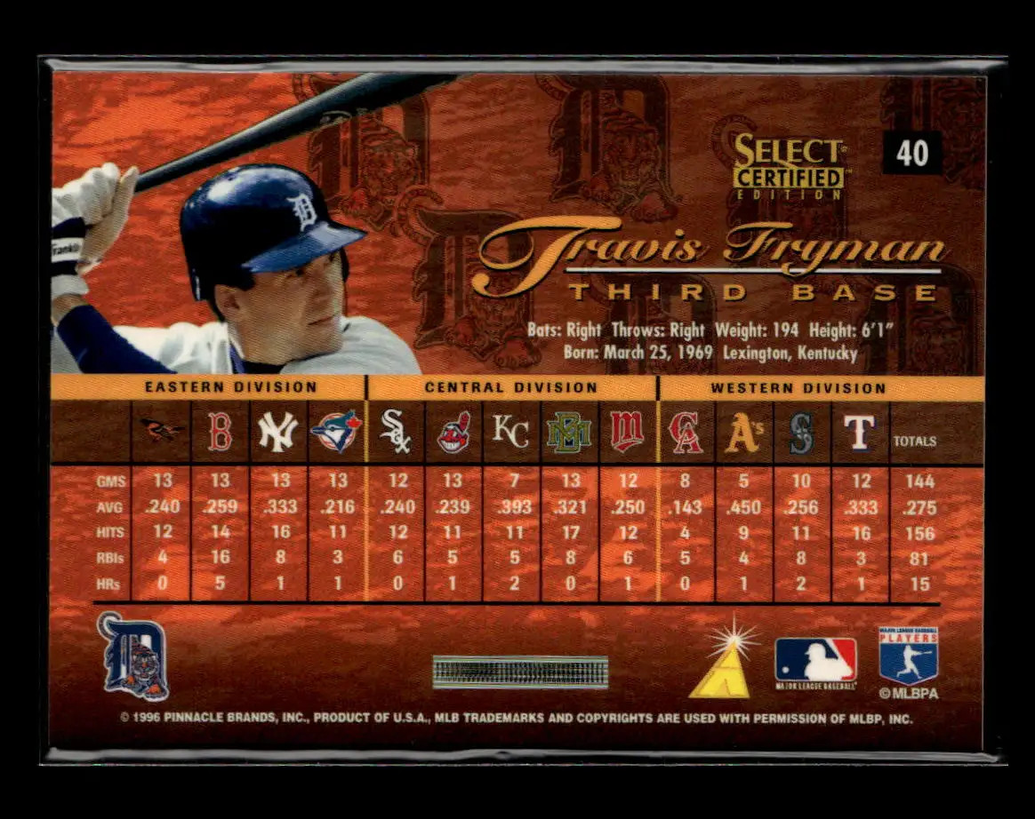 Travis Fryman 1996 Select Certified Red #40 (p/r 1800) – EX, Surface bubbly