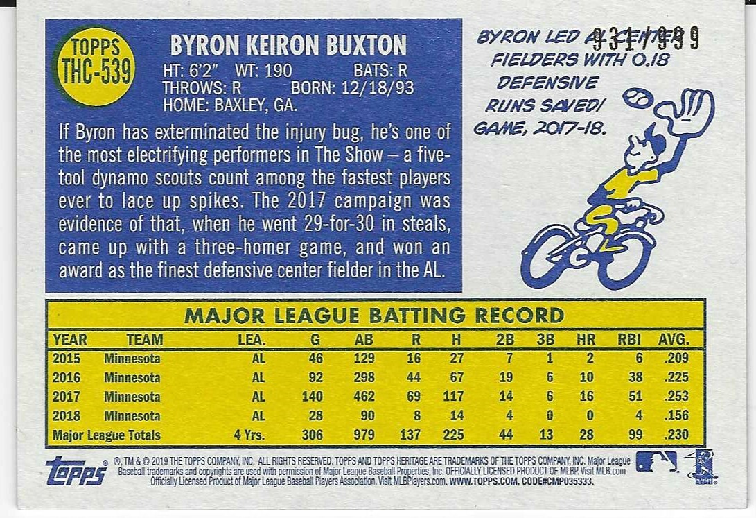 2019 Topps Heritage Chrome Baseball – #THC539 – BYRON BUXTON – 931/999