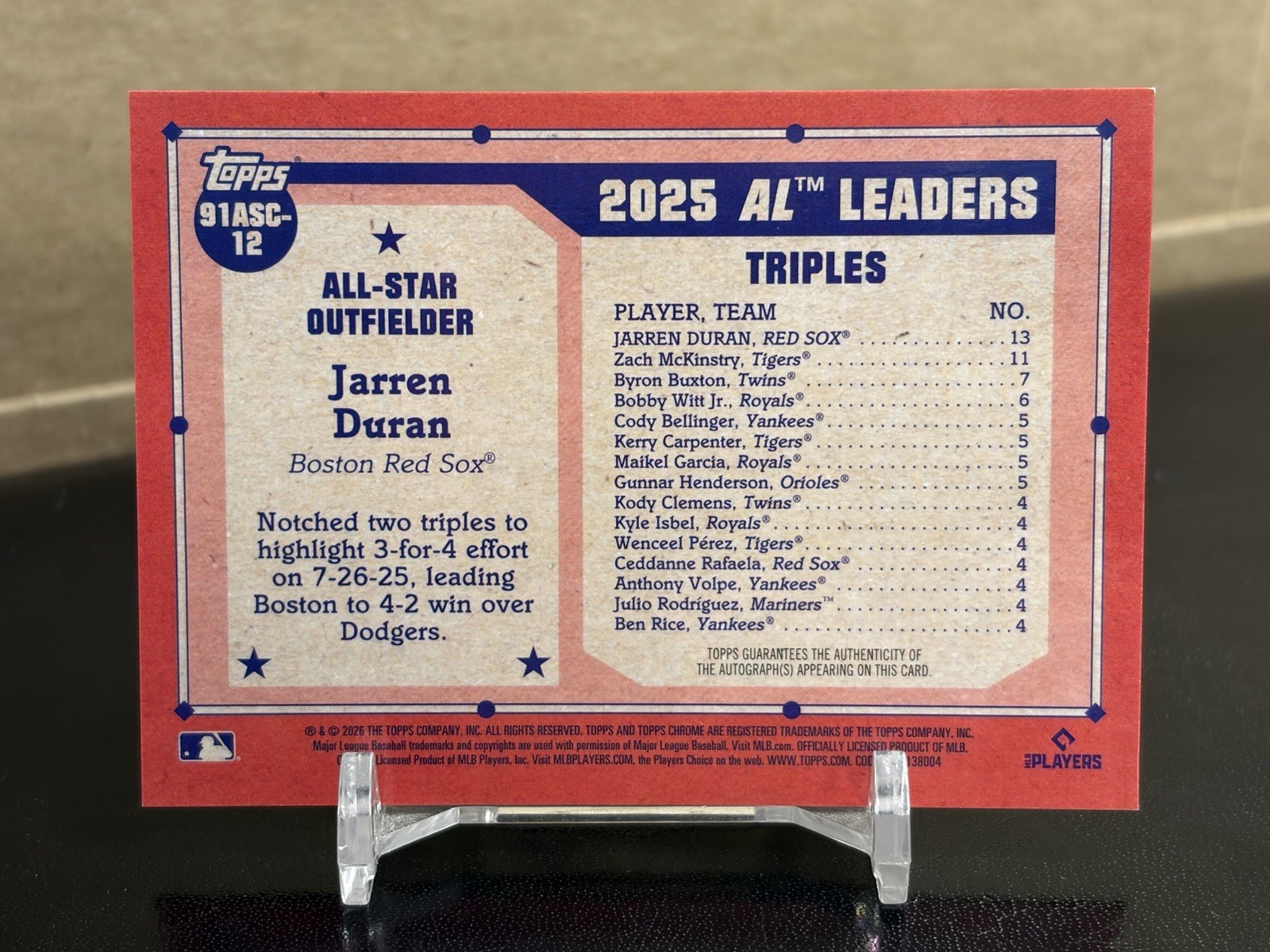 2026 Topps Series 2 Jarren Duran 91ASC-12 Silver Pack Mojo Auto /99 Red Sox