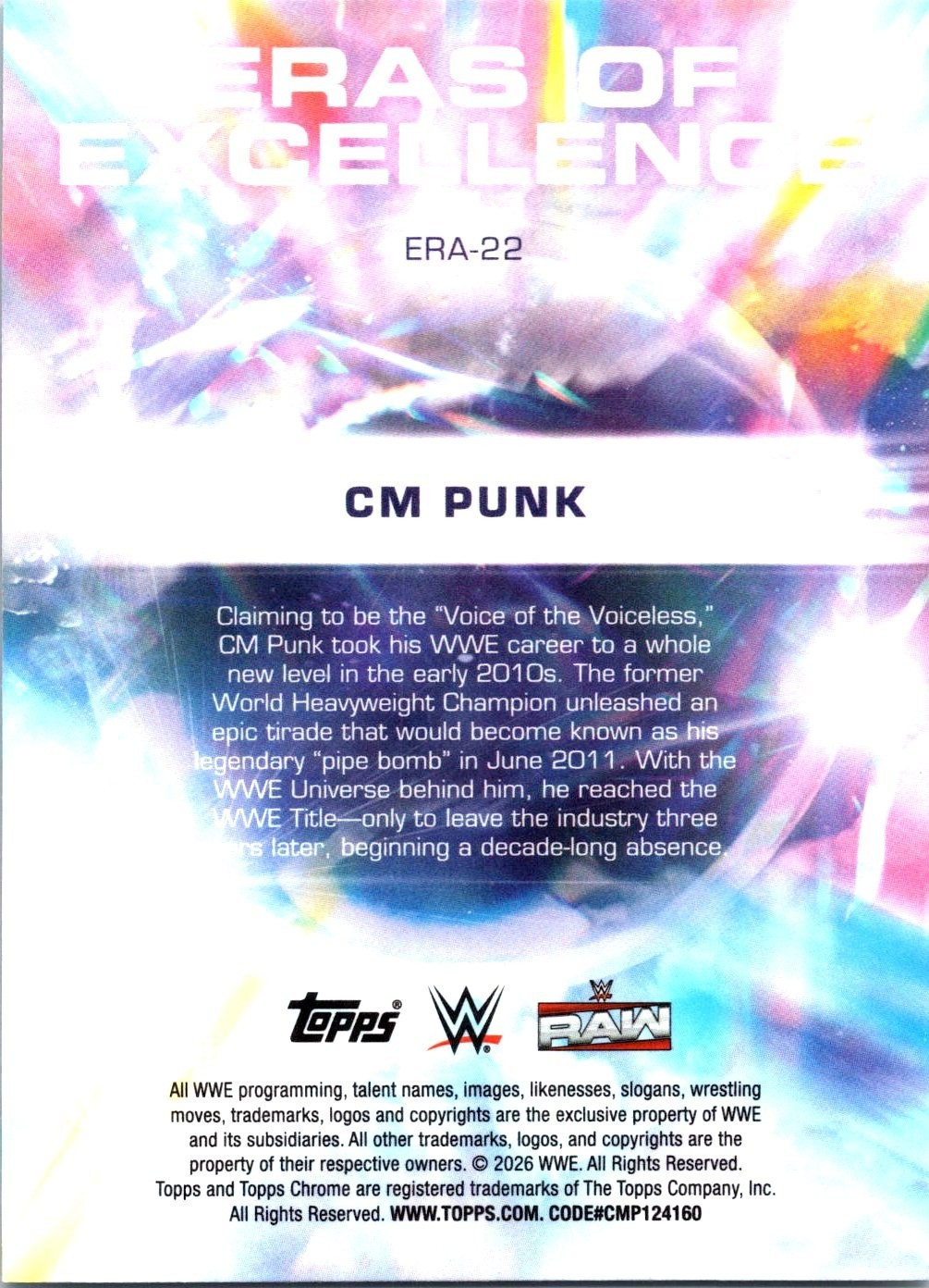 CM Punk 2026 Topps Chrome WWE #ERA-22 Eras of Excellence Insert Trading Card