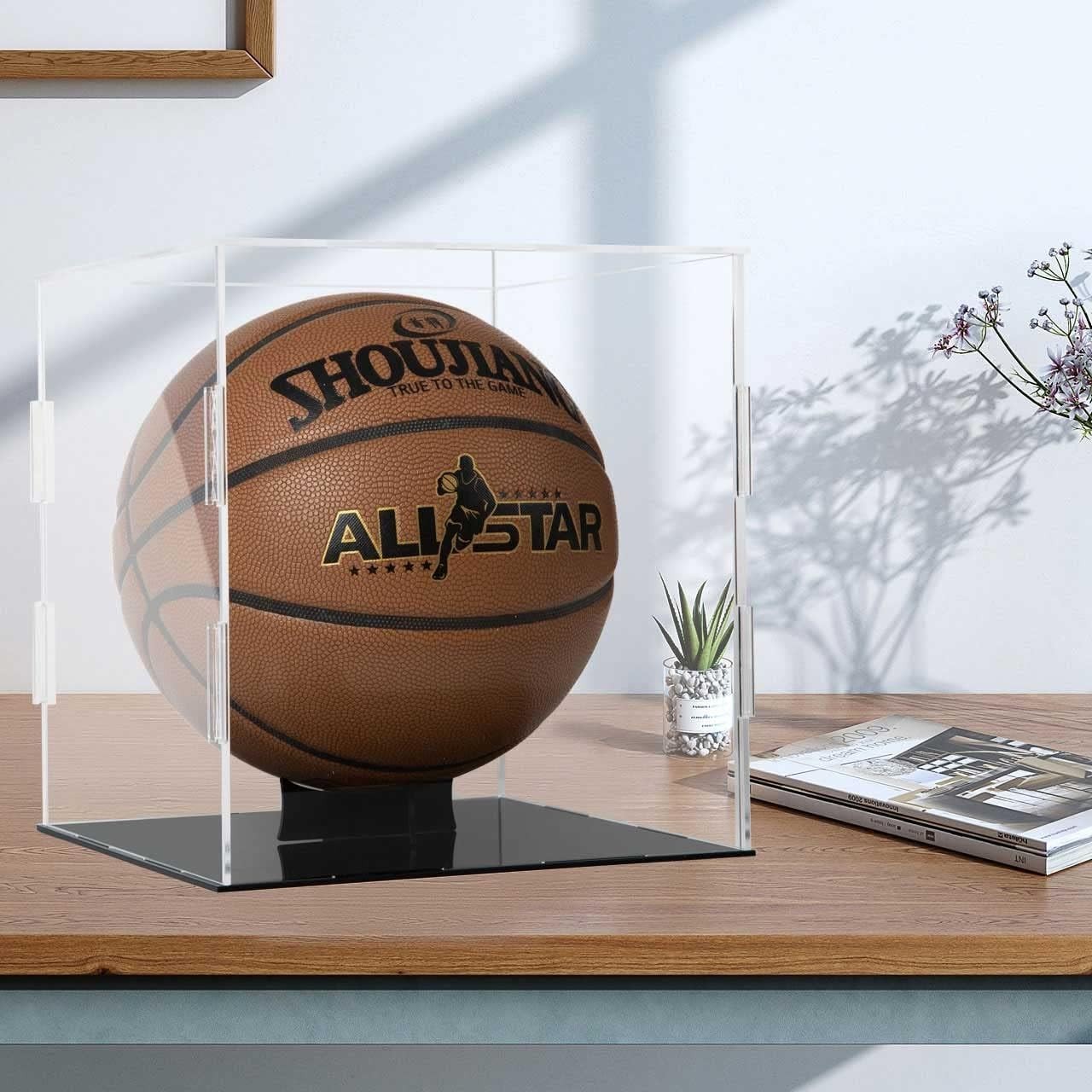 Basketball Display Case Clear Acrylic Glass Cube Assemble Countertop Box Soccer