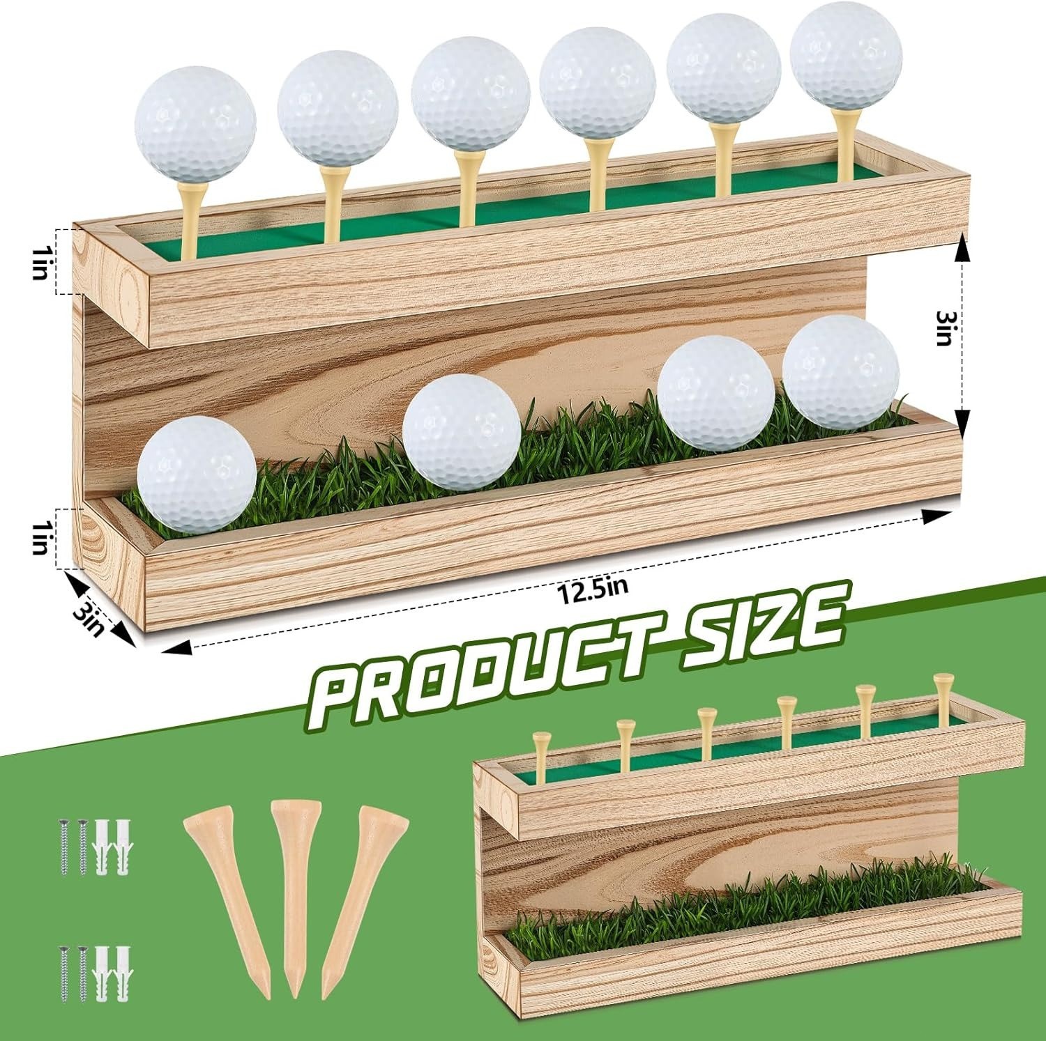 12.5 x 3 Inch Rustic Golf Ball Holder，Wall Mounted Vintage Display Stand Floatin
