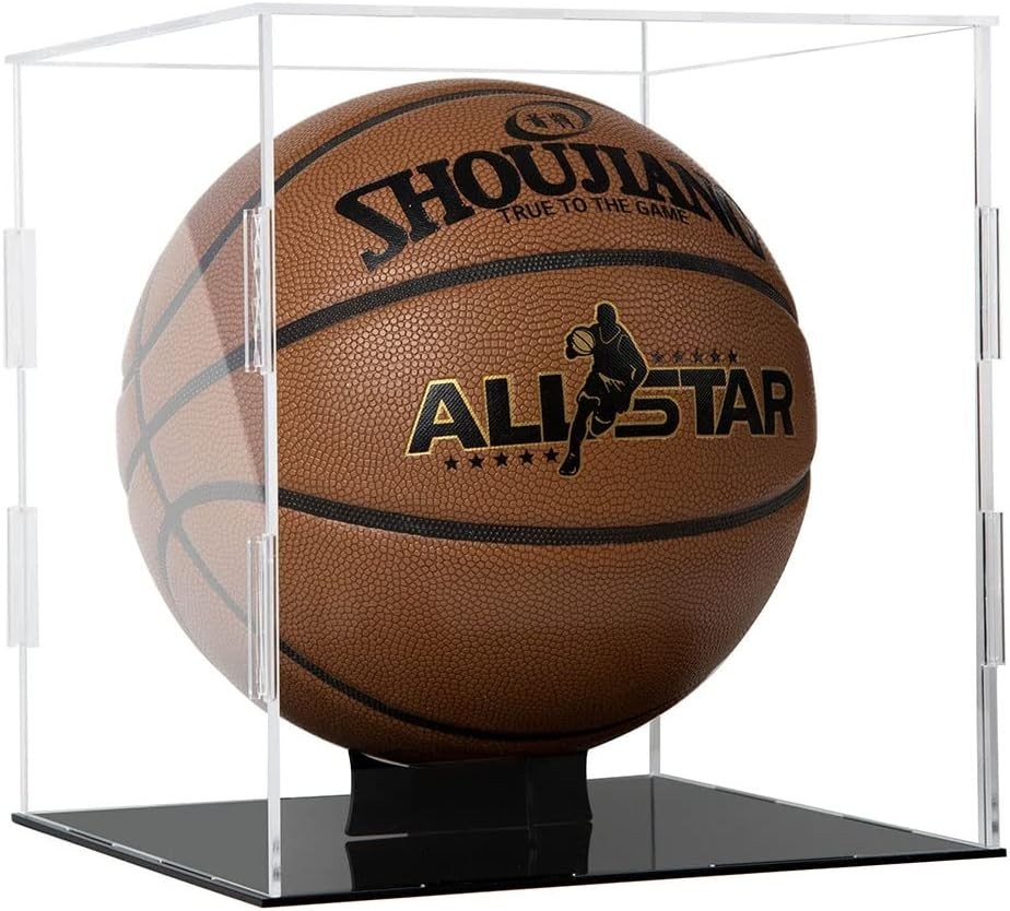 Basketball Display Case Clear Acrylic Glass Cube Assemble Countertop Box Soccer