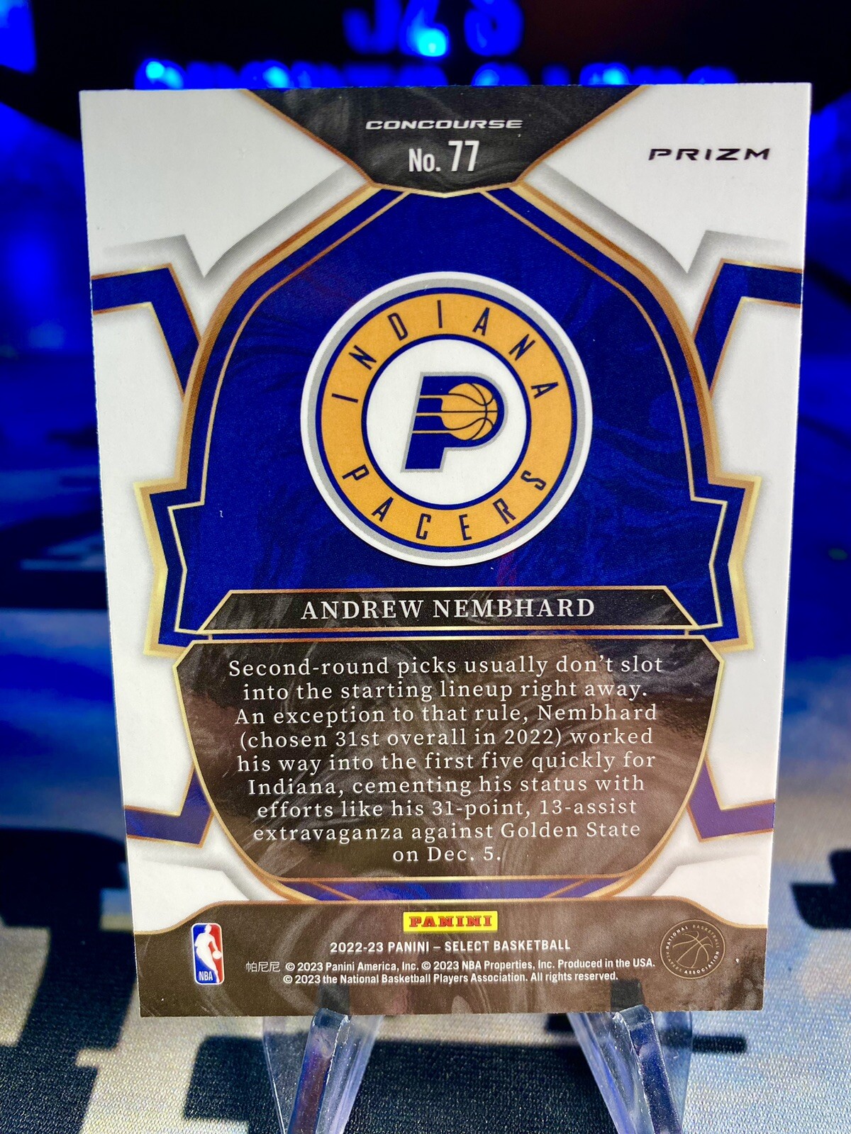 2022-23 Andrew Nembhard Panini Select Concourse Blue Prizm Rookie Card #77