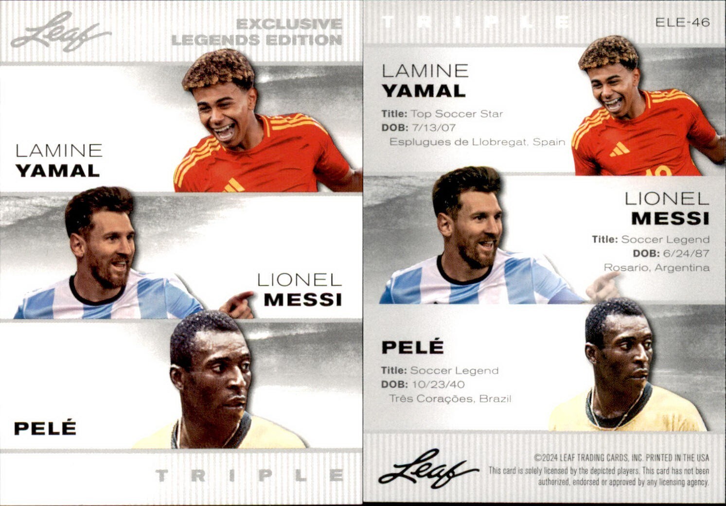 2024 Leaf EXCLUSIVE LEGENDS YAMAL / MESSI / PELE #ELE-46 SOCCER