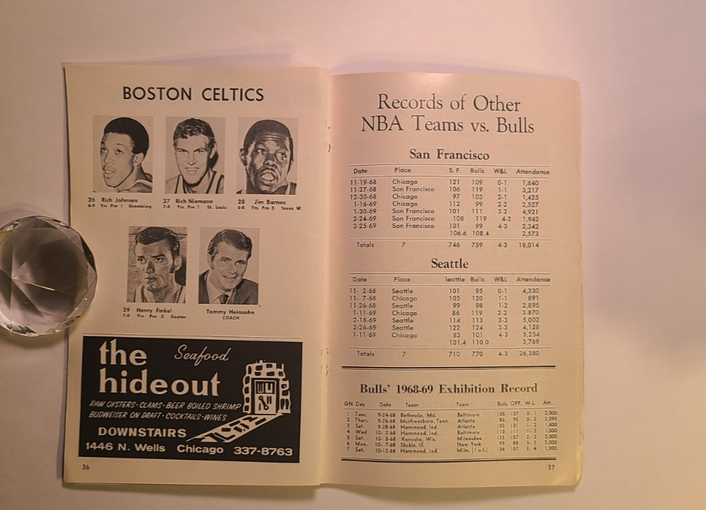 1969 Chicago Bulls Program Celtics John Havlicek DOUBLE SIGNED Auto Dick Motta