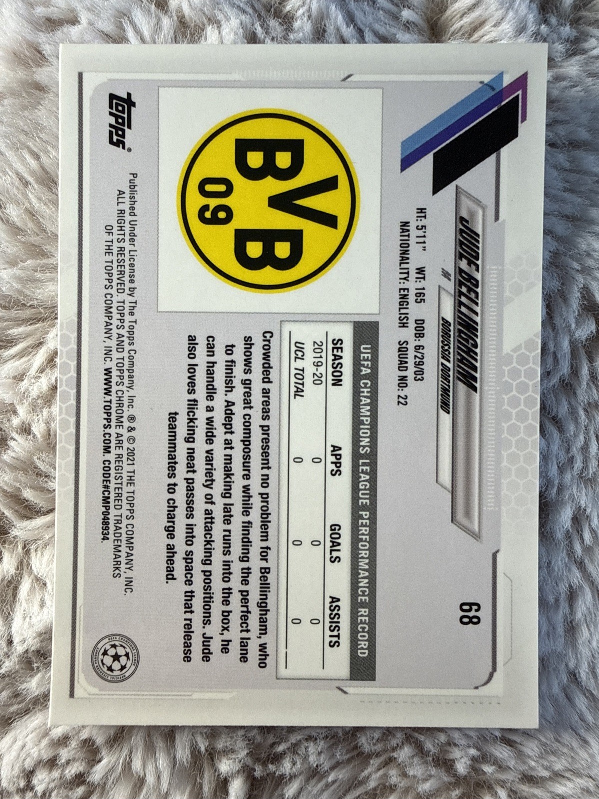 2020-21 Topps Chromex Steve Aoki Uefa Champions League-Jude Bellingham#68 (RC)