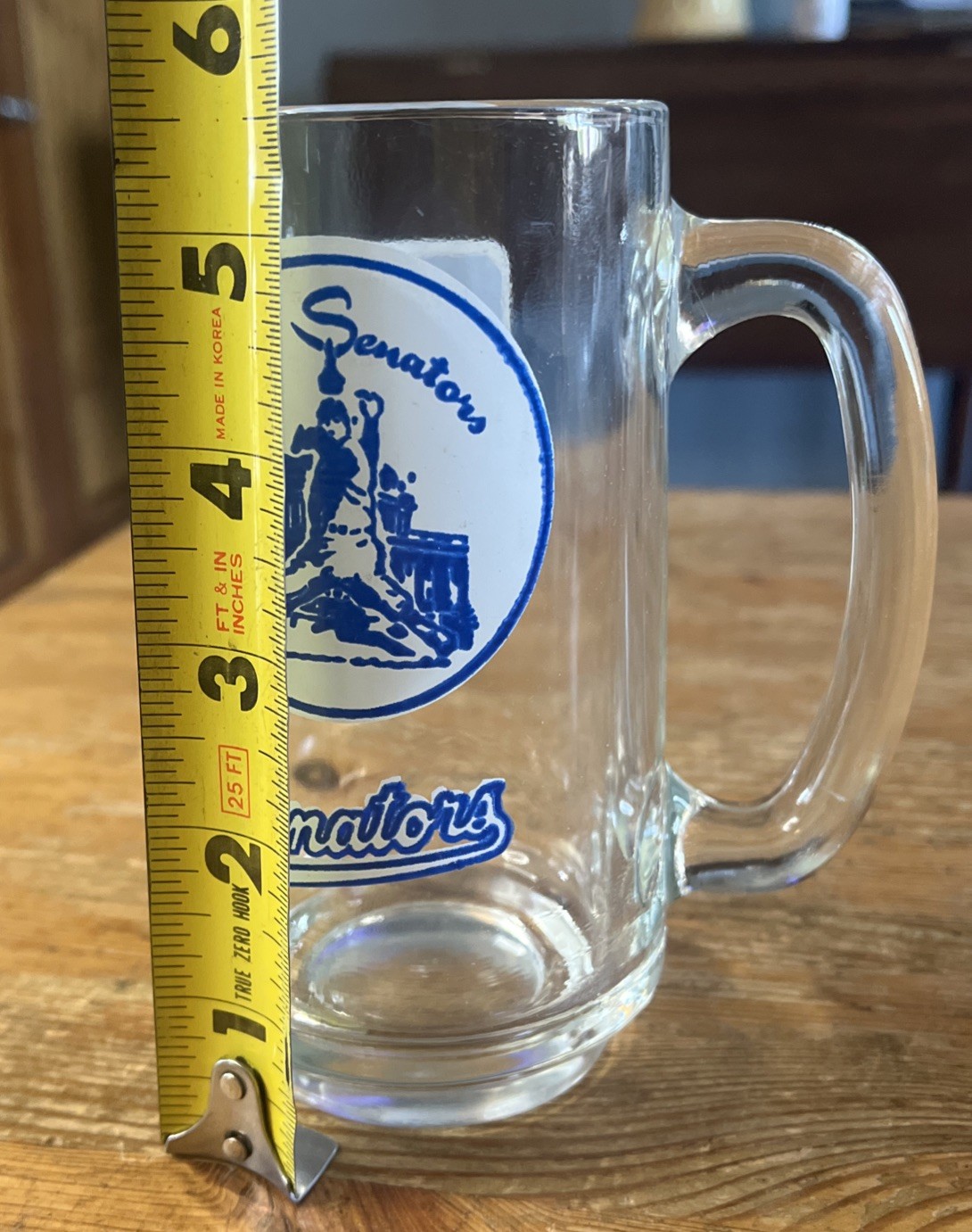 Washington Senators Beer Glass Vintage 13oz Handled Mug 1960s MLB Baseball