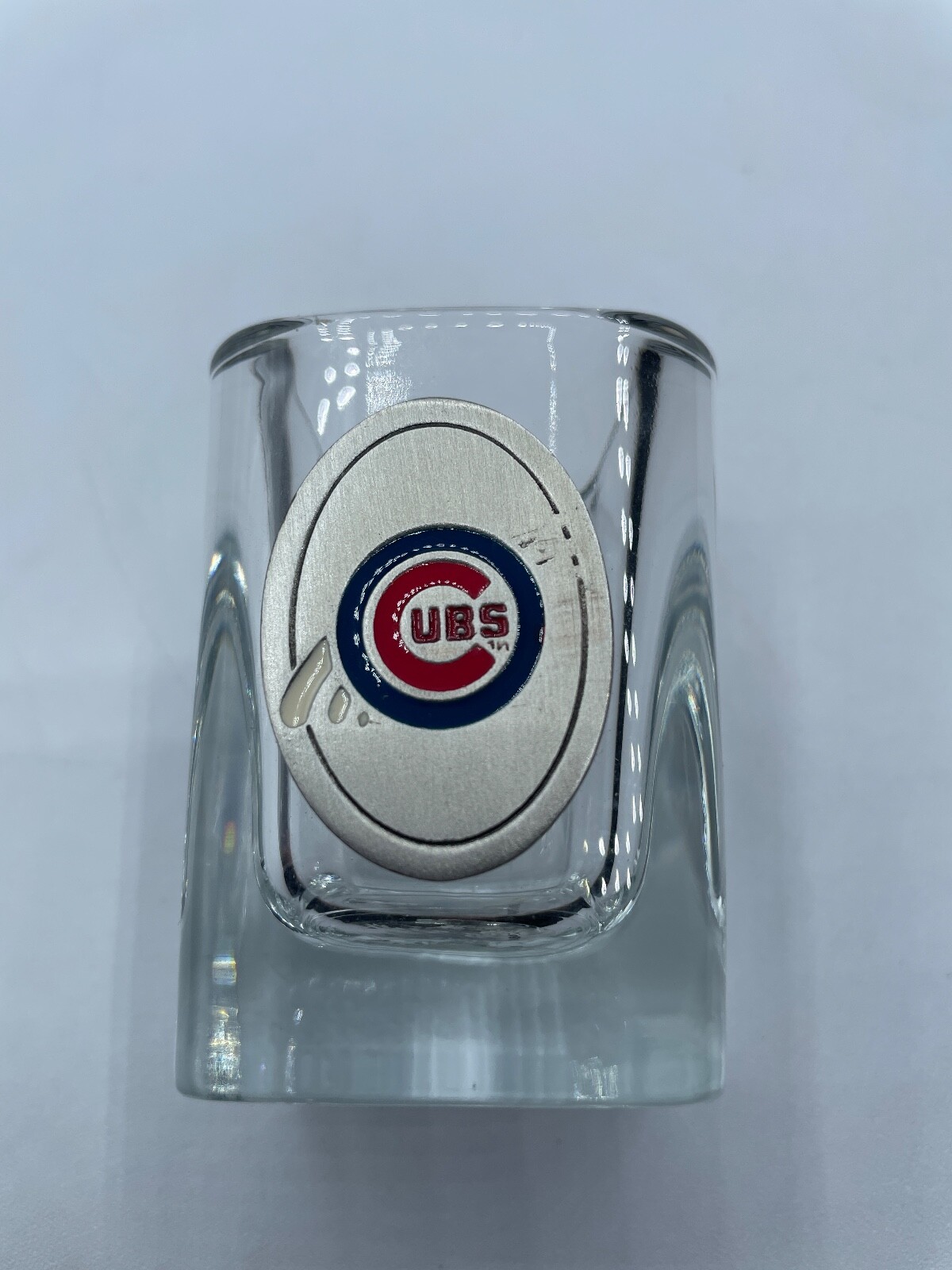Chicago Cubs Glass Square Shot Glass Pewter Metal Logo