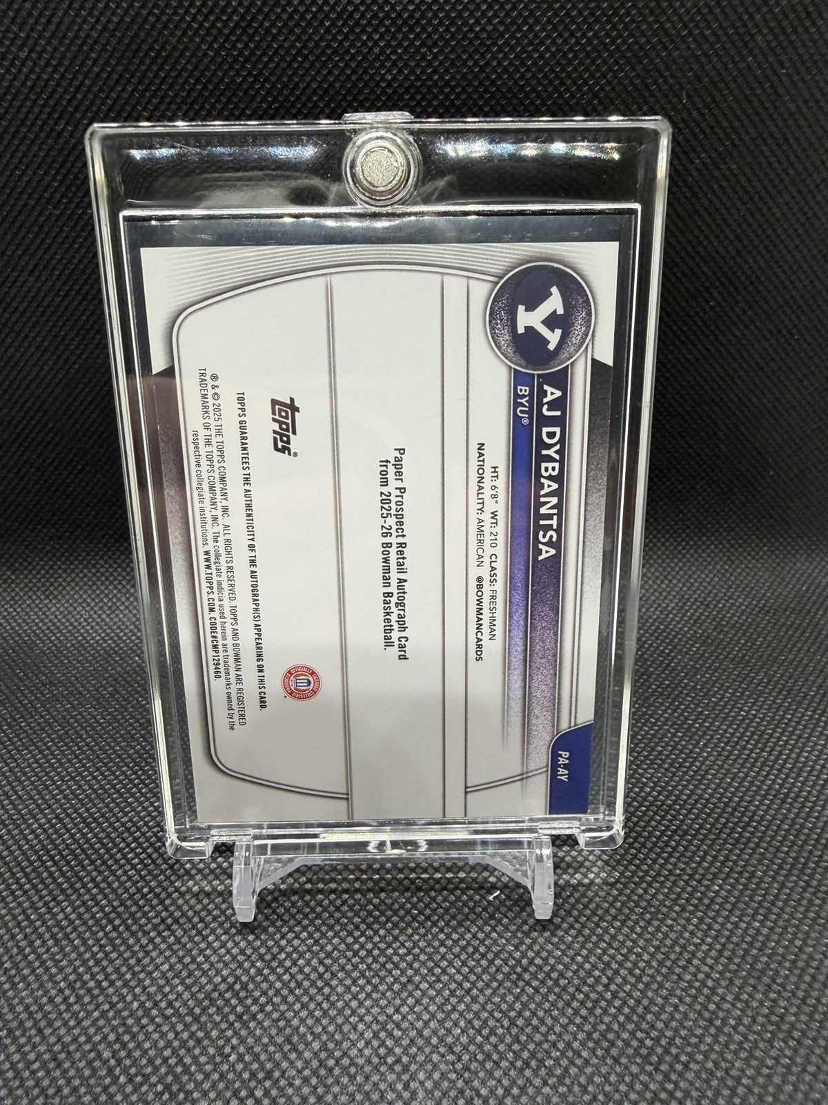 Topps 2025-26 Bowman University AJ Dybantsa BYU Auto Paper Prospect #PA-AY #1