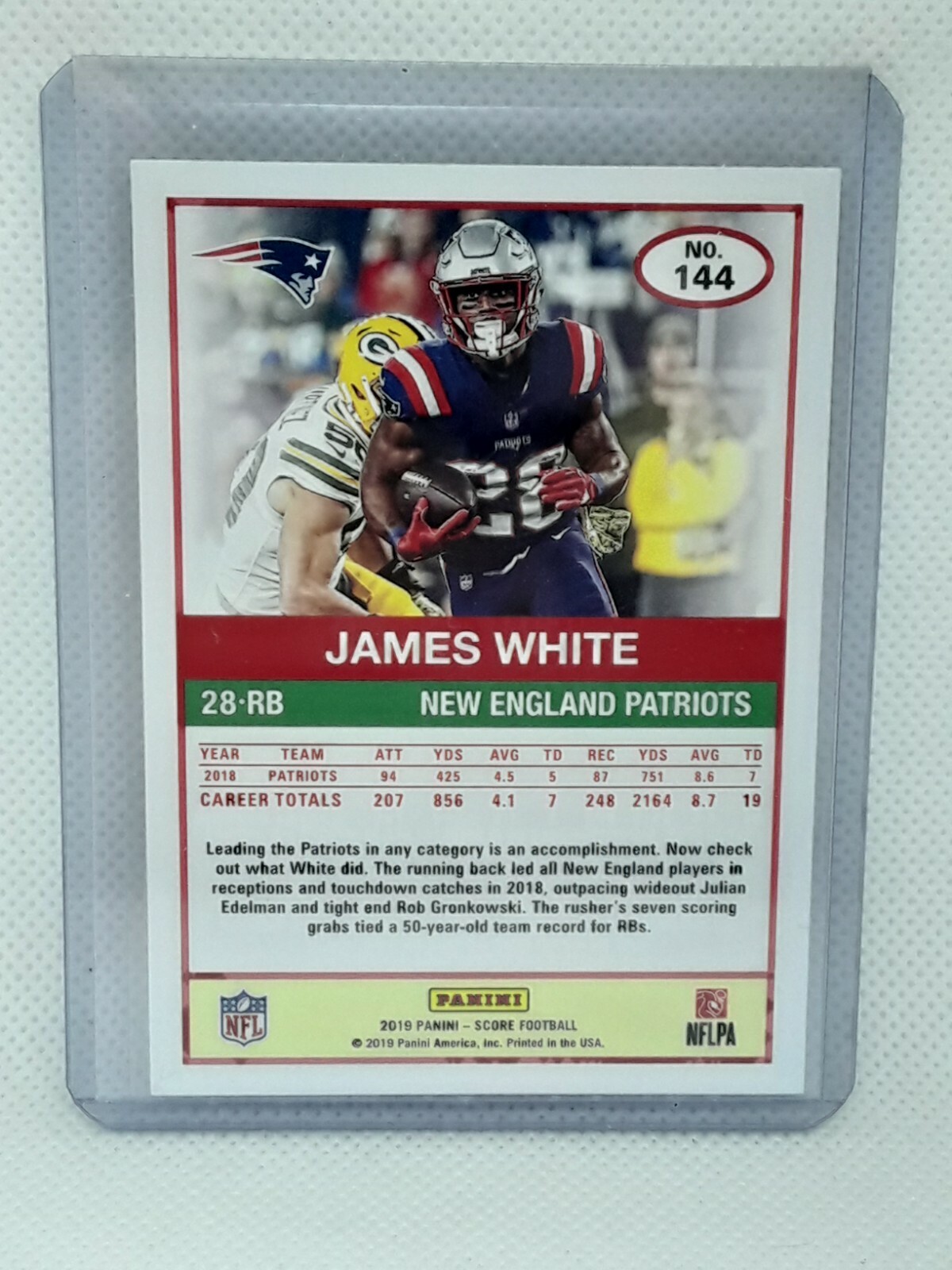 James White 2019 Score Football – SCORECARD #144 – New England Patriots