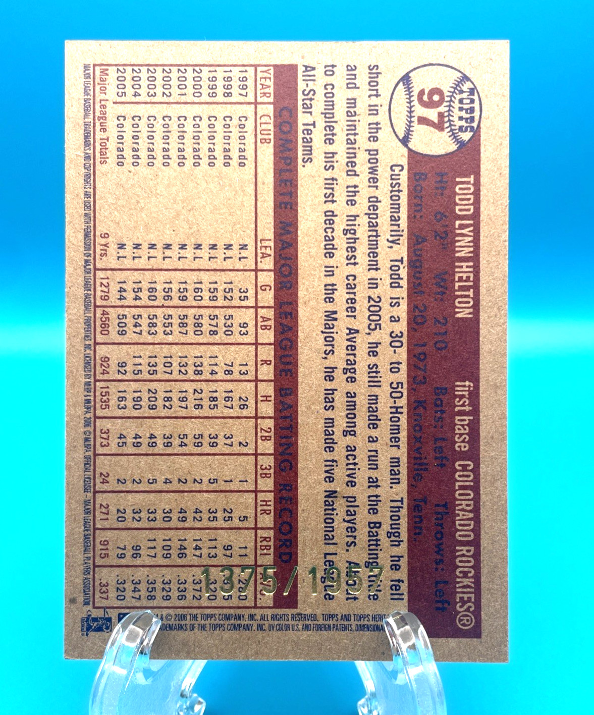 2006 Topps Heritage – Chrome Todd Helton #97 Refractor /1957 (J3)