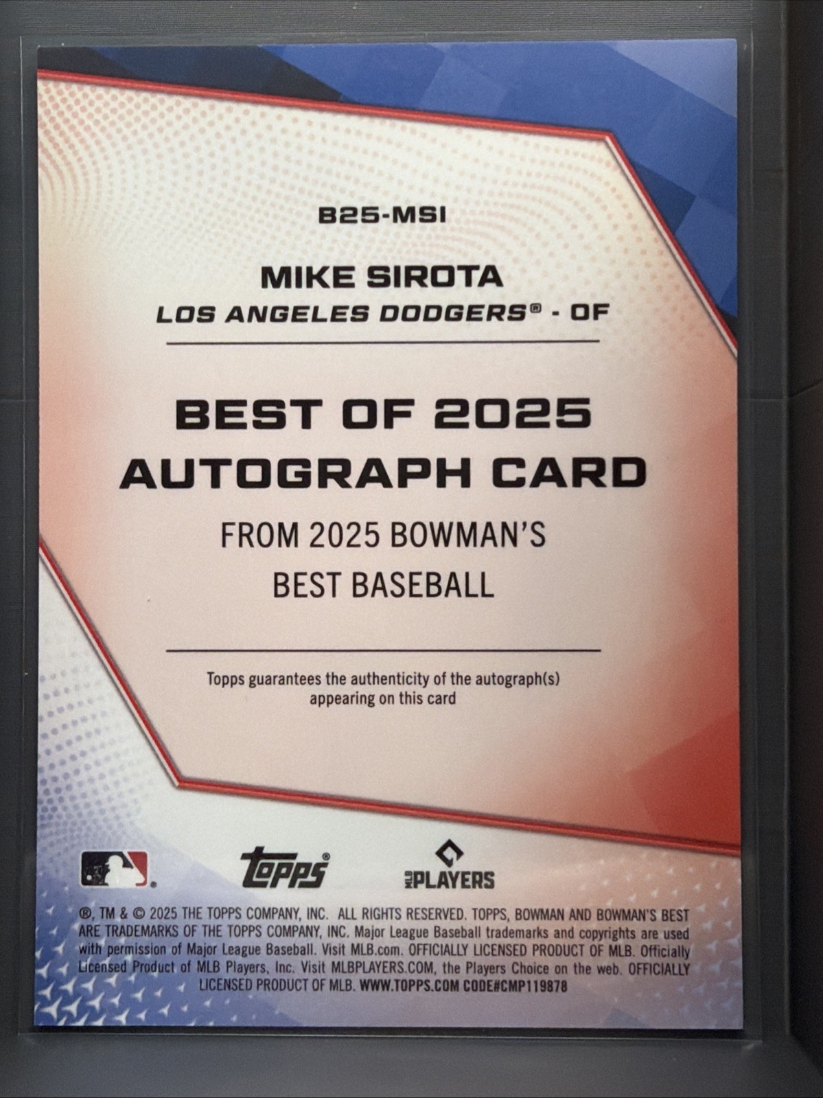 2025 Bowman’s Best – Best of 2025 Autographs Mike Sirota #B25-MSI (AU, RC)