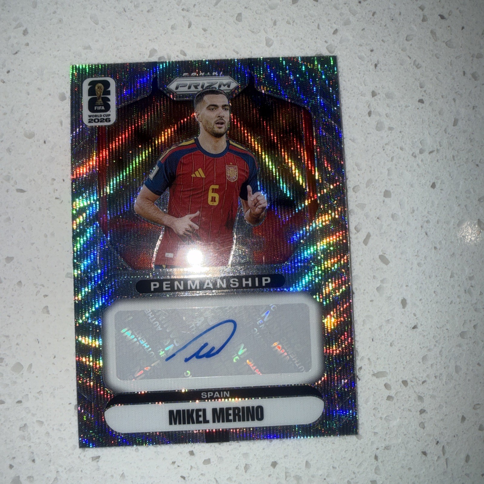 2026 Panini Prizm FIFA World Cup Mikel Merino Penmanship Silver Wave Auto Spain