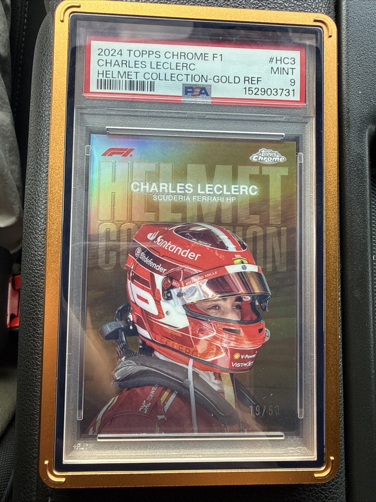 2024 Topps Chrome Formula 1 CHARLES LECLERC #HC-3 GOLD 19/50 Helmet Collection