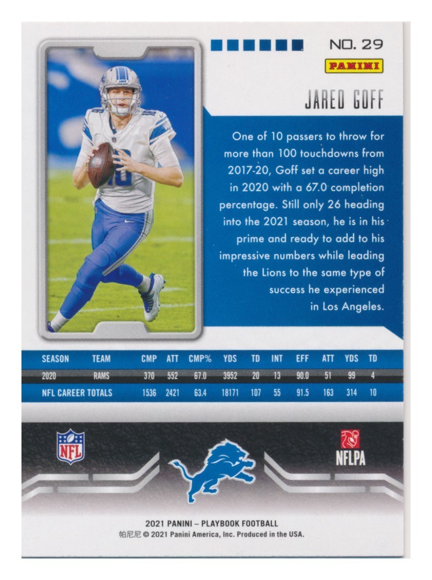 2021 Panini Playbook – [Base] – Sparkle #29 Jared Goff Detroit Lions (gar)