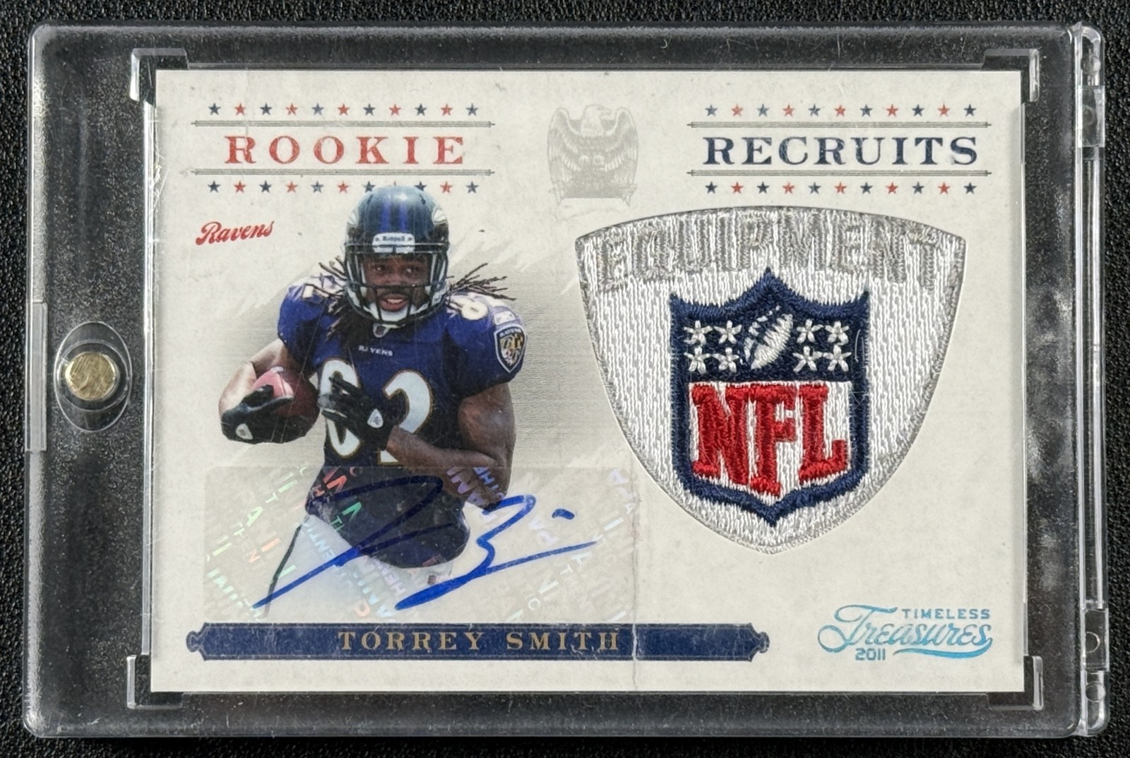 TORREY SMITH 2011 PANINI TIMELESS TREASURES #6 ROOKIE NFL SHIELD PATCH AUTO 1/1