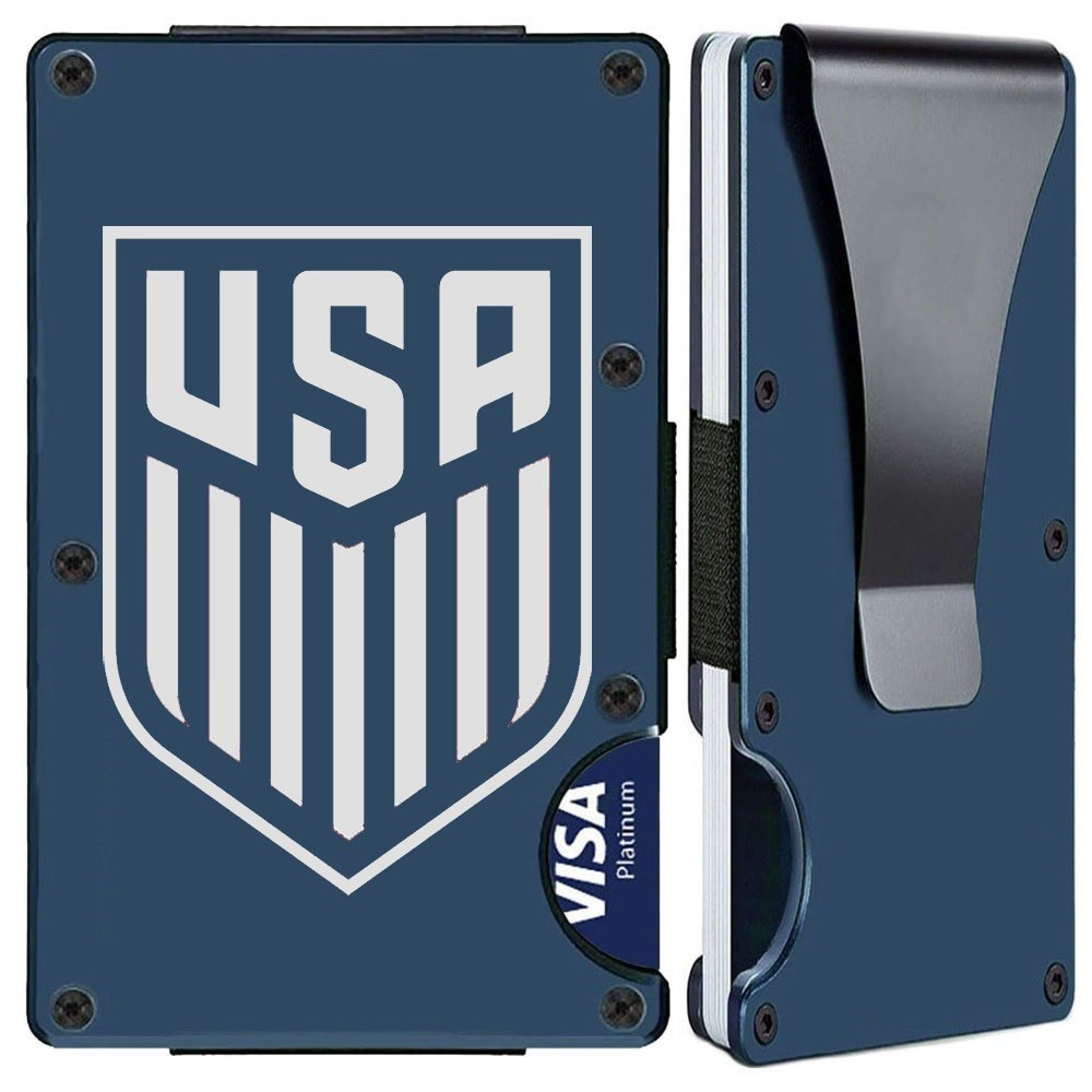 United States Soccer Team Titanium Carbon Fiber Blue RFID Blocking Wallet D7