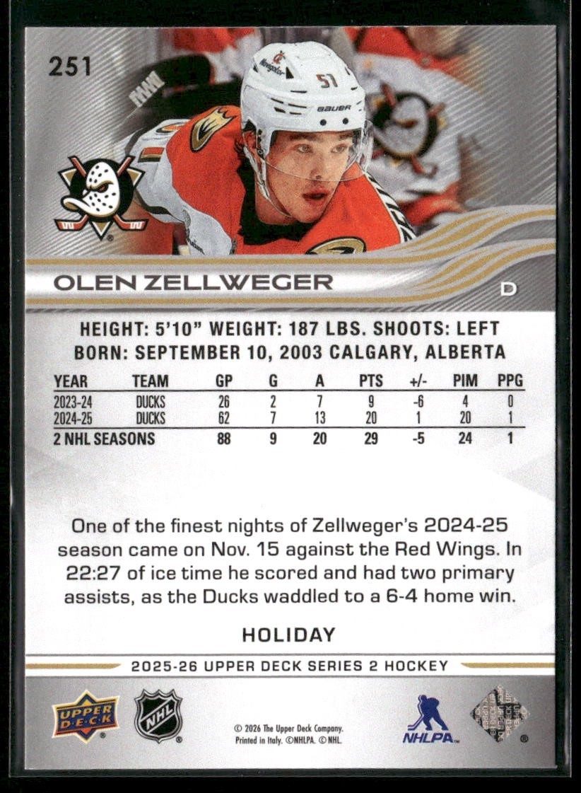 2025-26 Upper Deck Series 2 – Holiday Exclusive Easter #251 Olen Zellweger