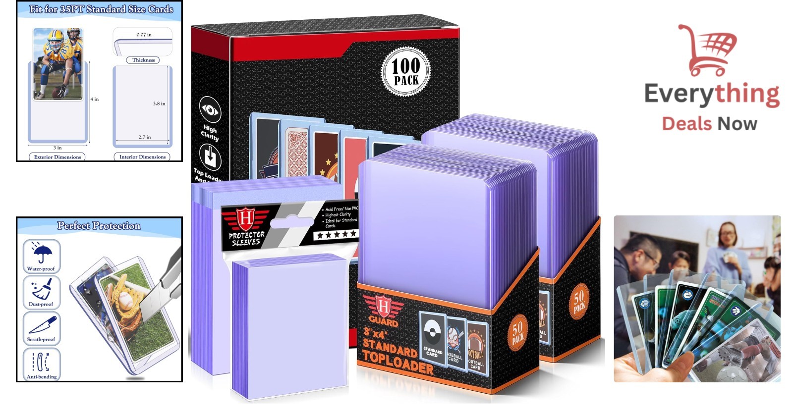 100 Toploaders + 200 Soft Card Sleeves Set MTG, TCG, Sports Cards Standard Size