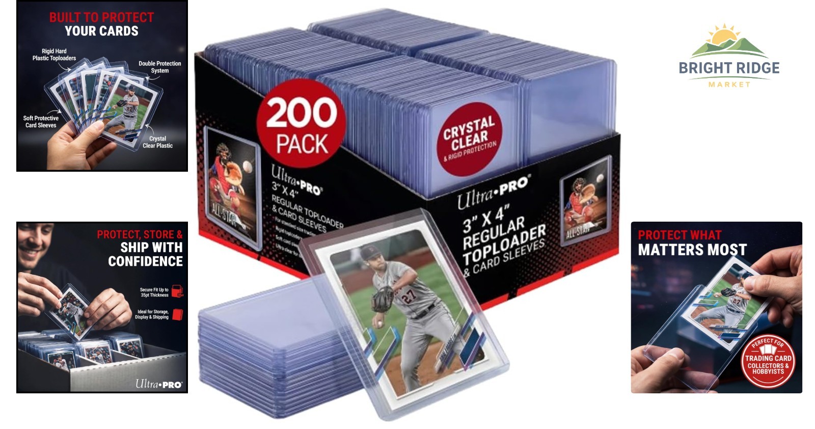 Standard Size Card Protectors, 3×4 Clear Toploaders with 200 Sleeves Included