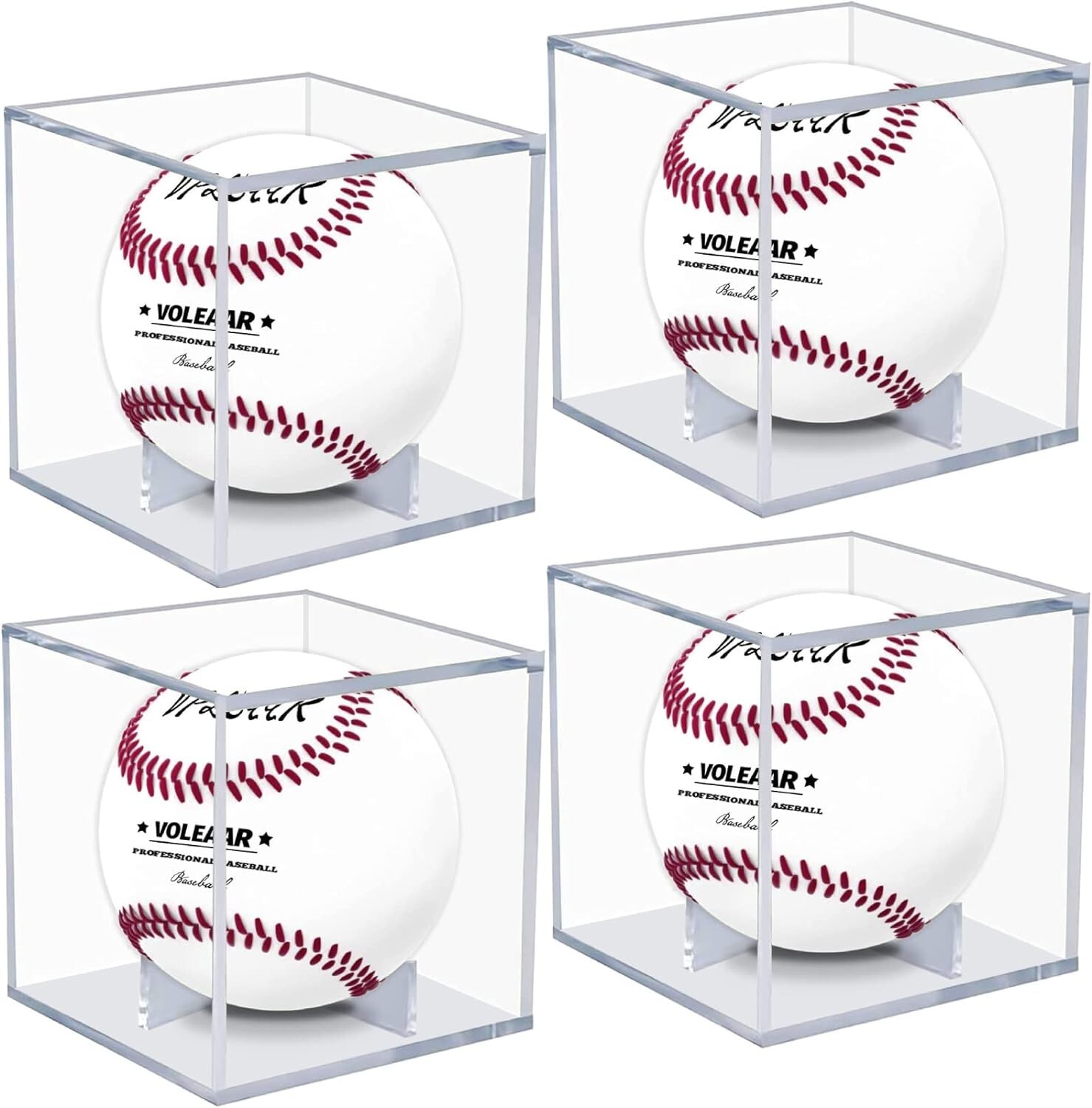Baseball Display Case 4 Pack UV Protected Acrylic Square Baseball Holder Clear
