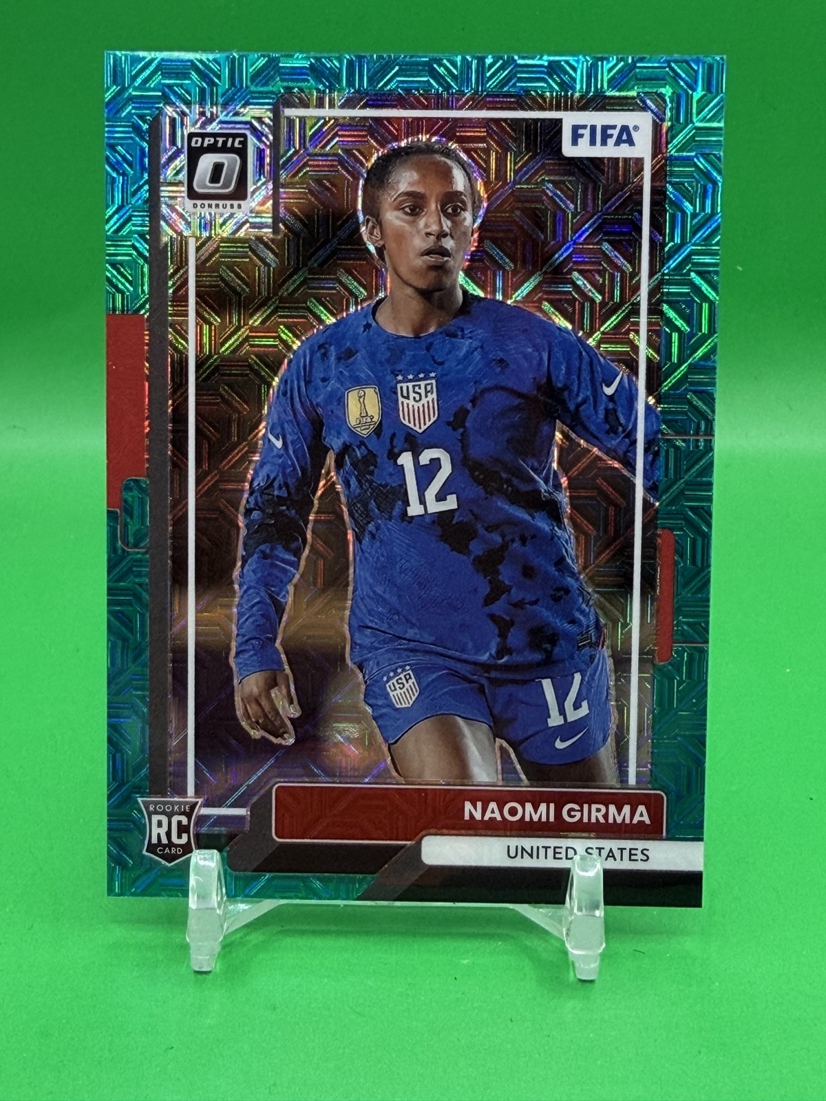 2022-23 Panini Donruss Naomi Girma #127 Optic Teal Mojo Prizm /49 (RC)