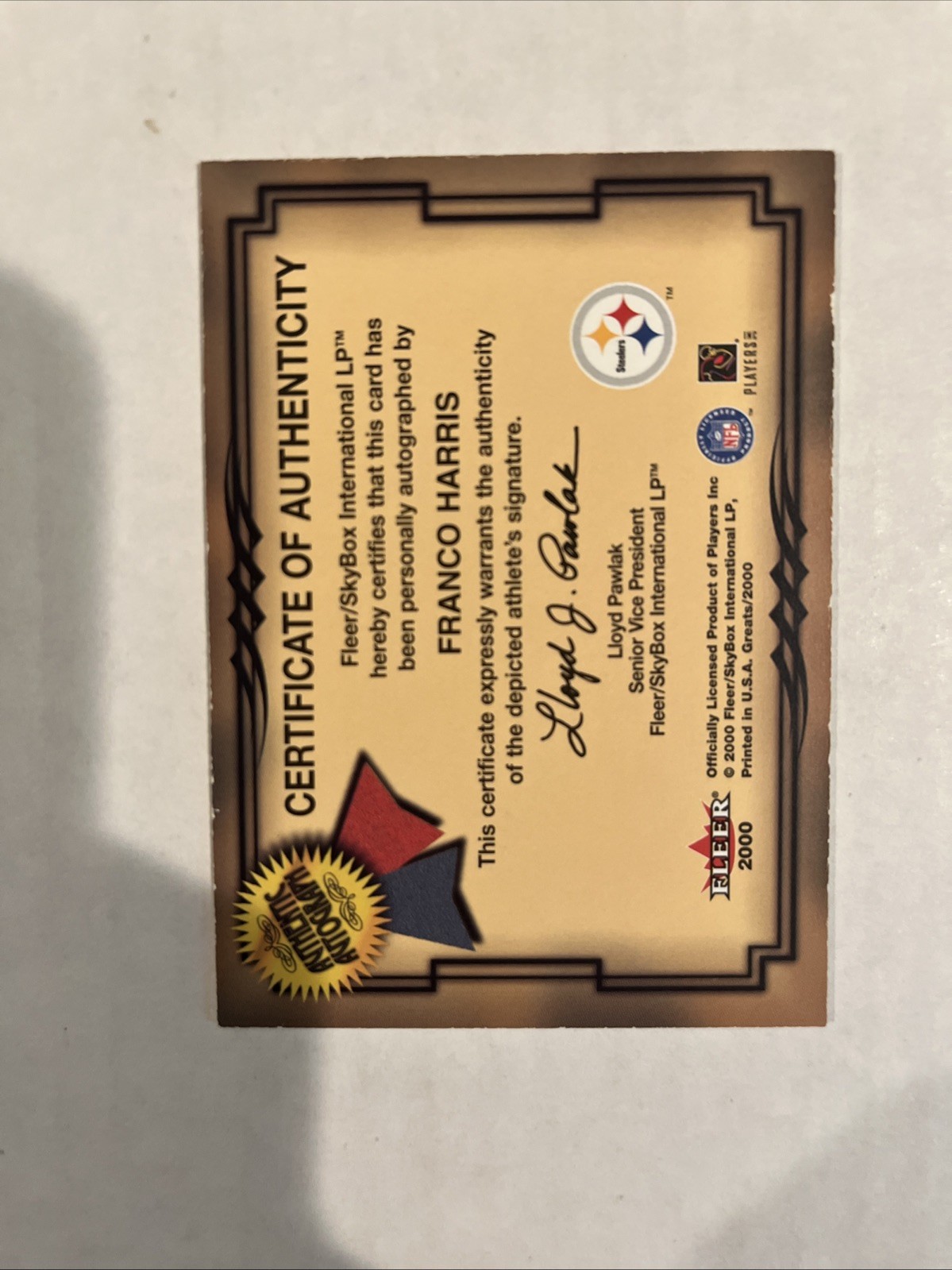 2000 Fleer Greats of the Game Franco Harris On Card Autograph Auto Pitt Steelers