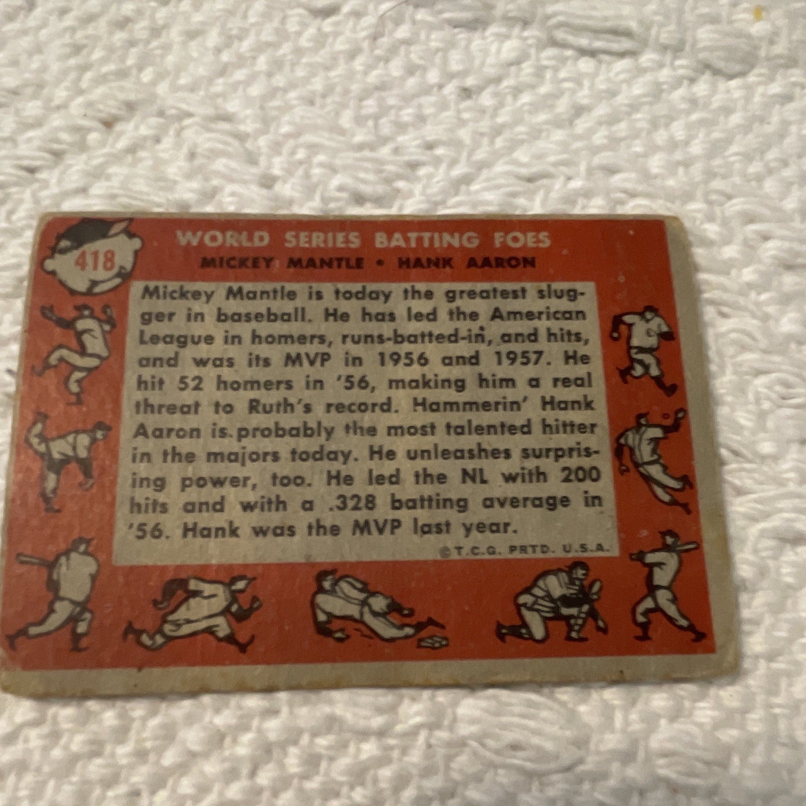 Topps 1958 Topps Mickey Mantle Hank Aaron #418 Yankees Braves MLB Card