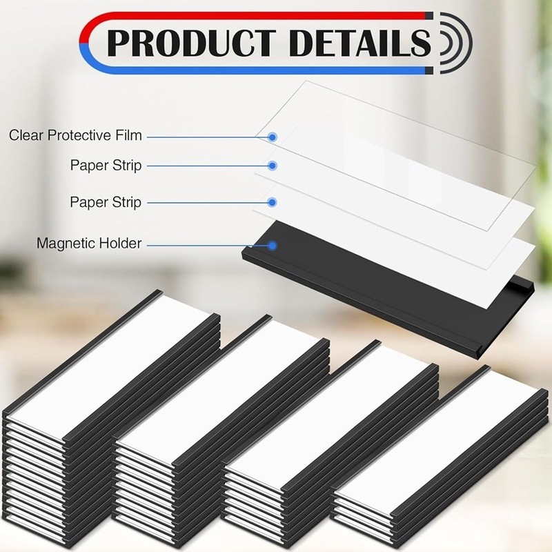 Magnetic Label Holders W/ Protective Films & Replacement Paper Organization New