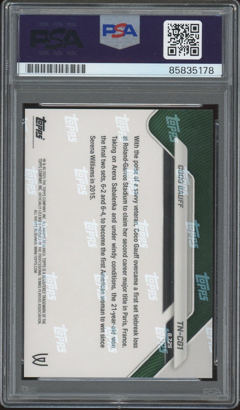 2025 Topps Now Tennis #TN-CG1 Coco Gauff Signed French Open Champion PSA AUTO 10