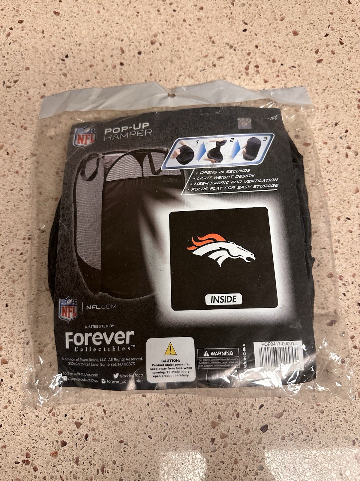 Brand New Denver Broncos NFL Collapsible Pop Up Hamper Black FOCO
